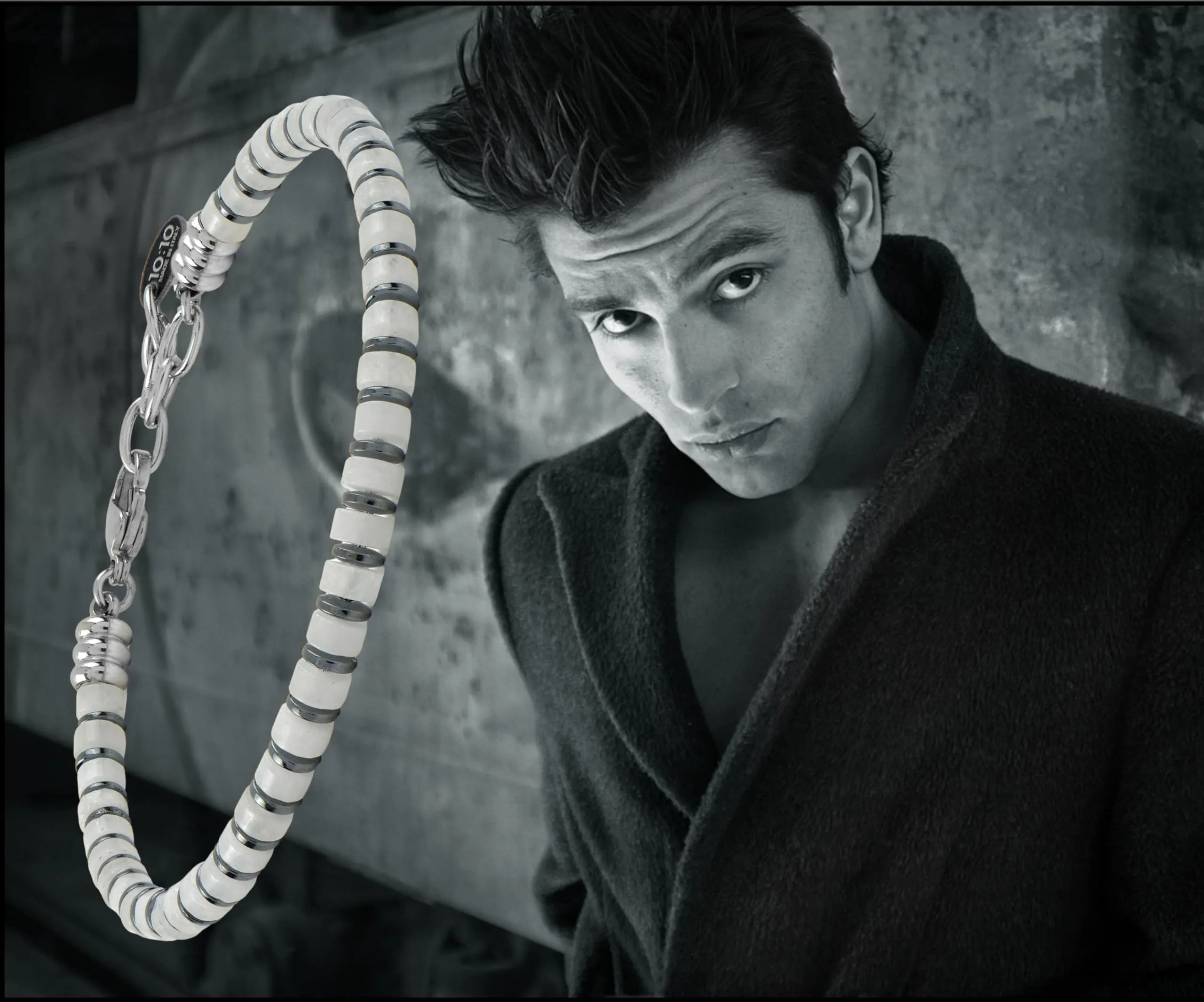 10:10 Bracciale uomo in Giada bianca, ematite e acciaio inossidabile - Made in Italy - immagine 3