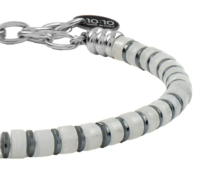 10:10 Bracciale uomo in Giada bianca, ematite e acciaio inossidabile - Made in Italy - immagine 4