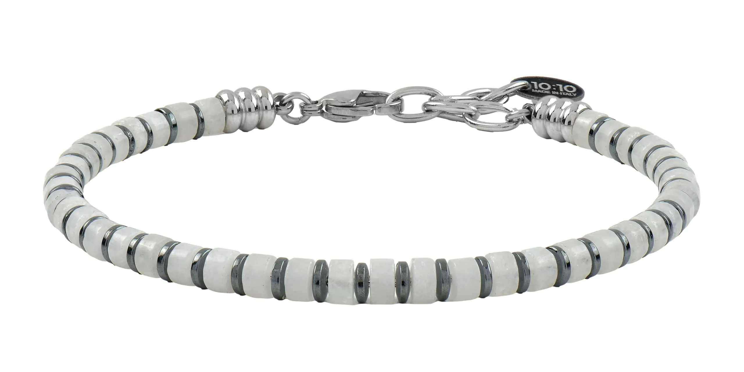 10:10 Bracciale uomo in Giada bianca, ematite e acciaio inossidabile - Made in Italy - immagine 5