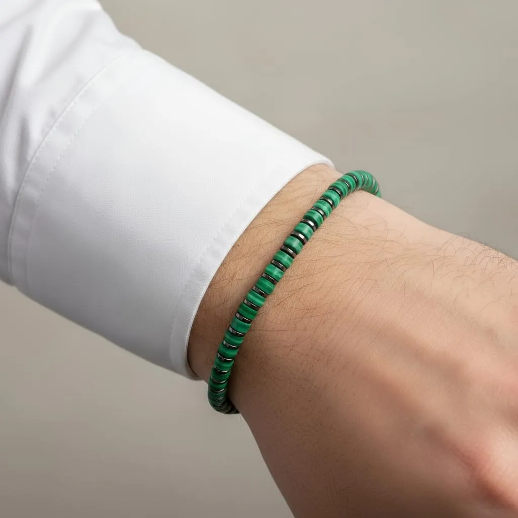 10:10 Bracciale uomo in Malachite, ematite e acciaio inossidabile - Made in Italy - immagine 3