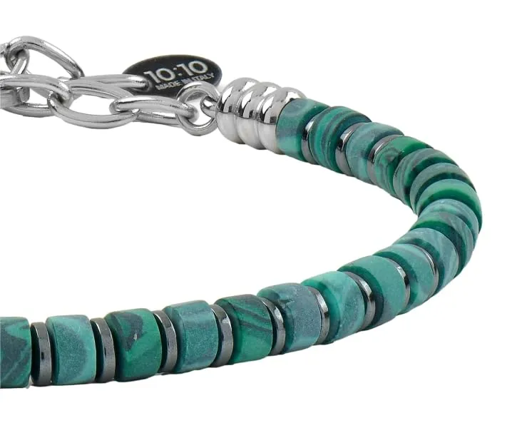 10:10 Bracciale uomo in Malachite, ematite e acciaio inossidabile - Made in Italy - immagine 4