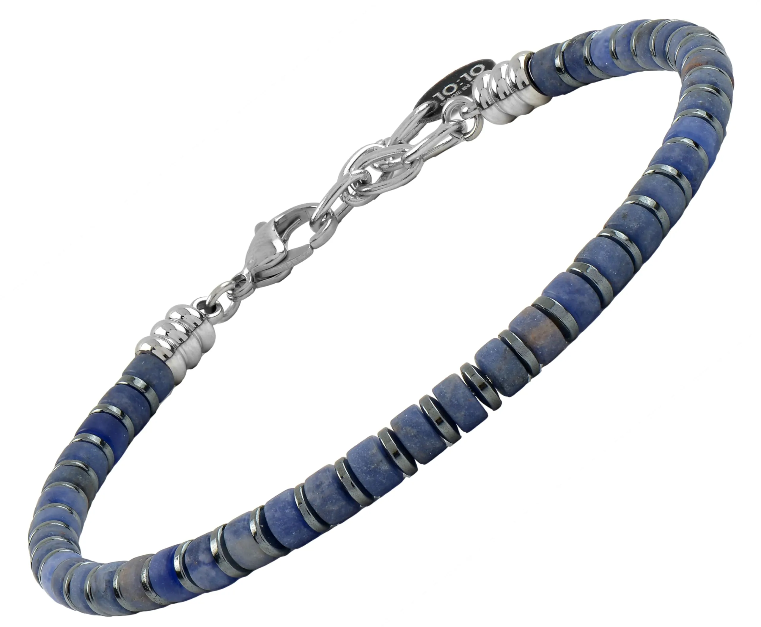 10:10 Bracciale uomo in lapislazzuli, ematite e acciaio inossidabile - Made in Italy - immagine 1