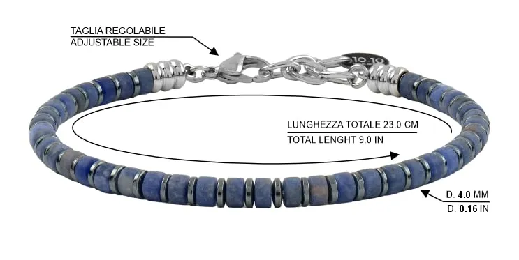 10:10 Bracciale uomo in lapislazzuli, ematite e acciaio inossidabile - Made in Italy - immagine 2