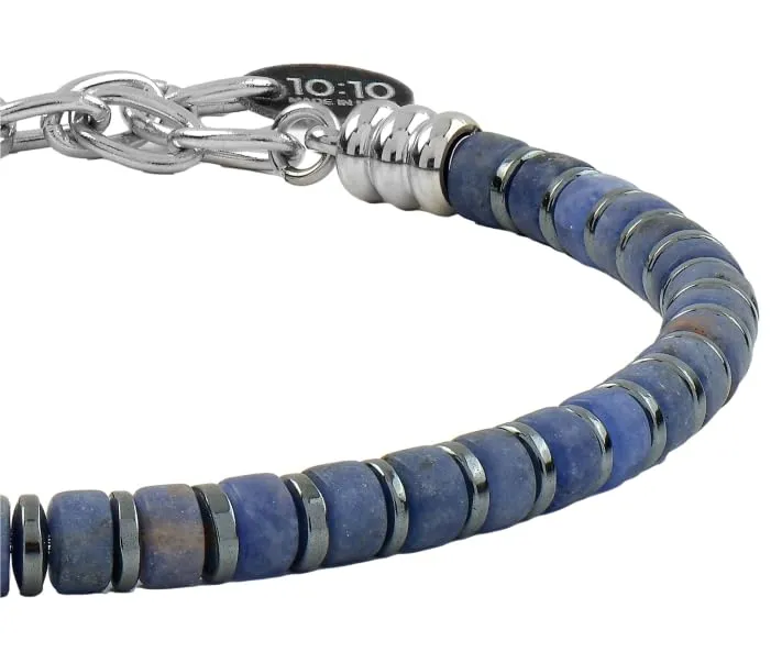 10:10 Bracciale uomo in lapislazzuli, ematite e acciaio inossidabile - Made in Italy - immagine 4