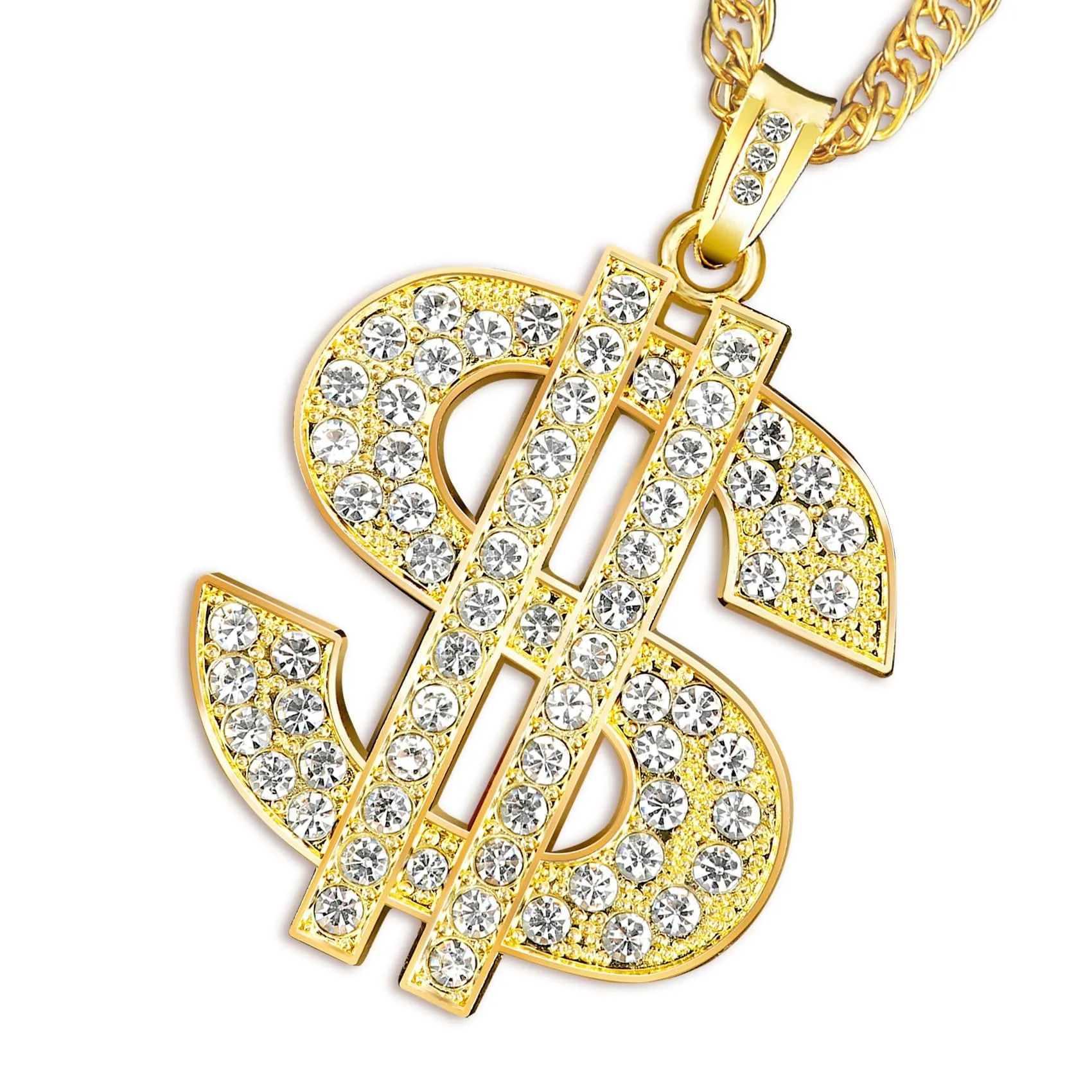 YEAMLTE Collana Oro Simbolo Dollaro Hip Hop per Uomo, Stile Anni '80/'90, Oro - immagine 1
