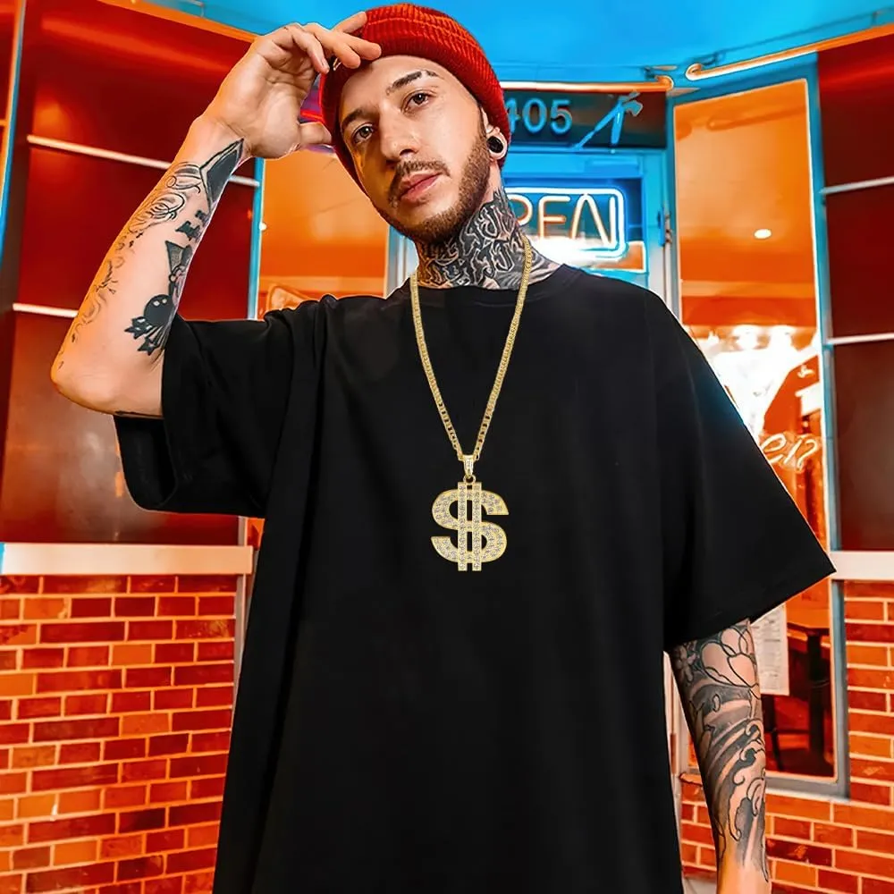 YEAMLTE Collana Oro Simbolo Dollaro Hip Hop per Uomo, Stile Anni '80/'90, Oro - immagine 3