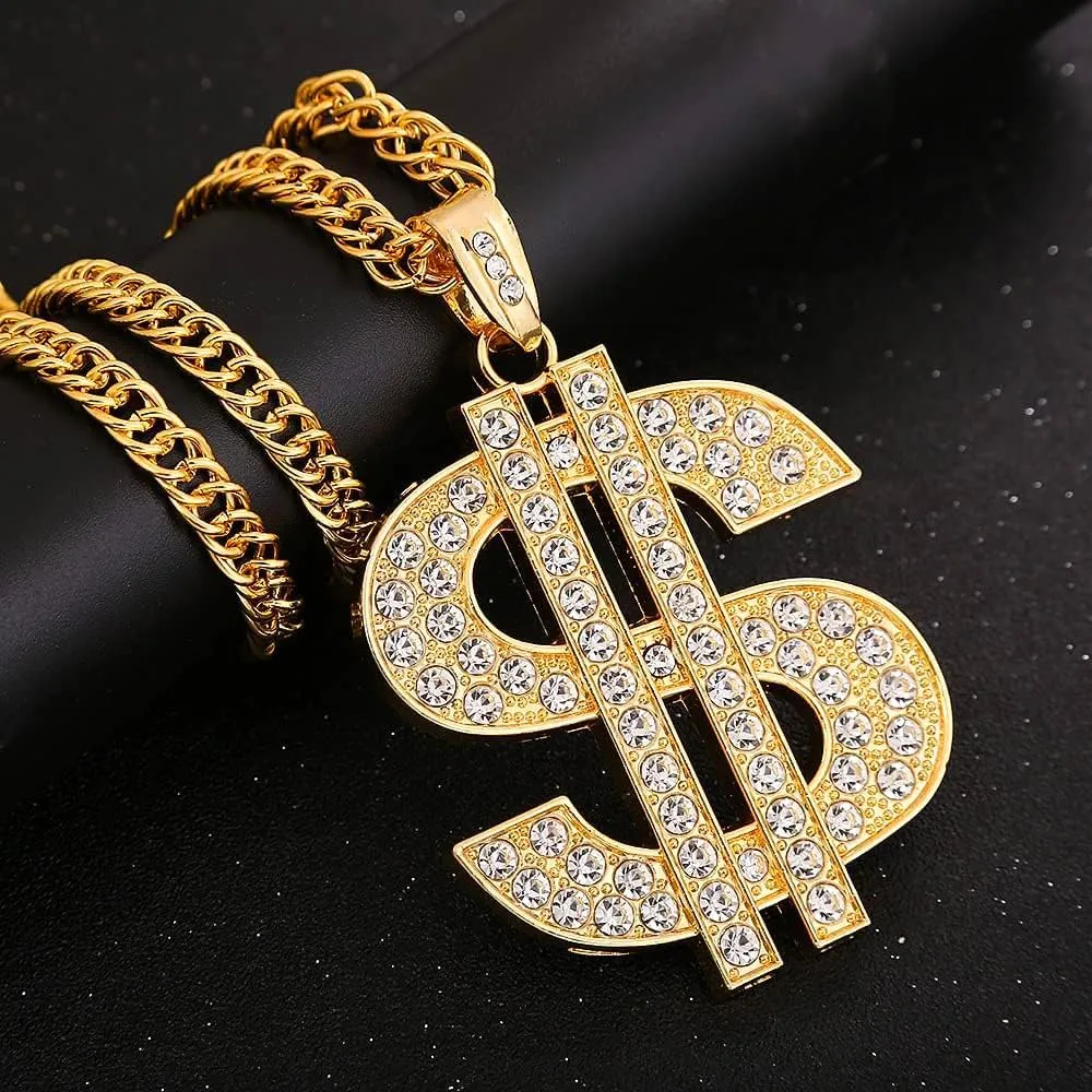YEAMLTE Collana Oro Simbolo Dollaro Hip Hop per Uomo, Stile Anni '80/'90, Oro - immagine 4