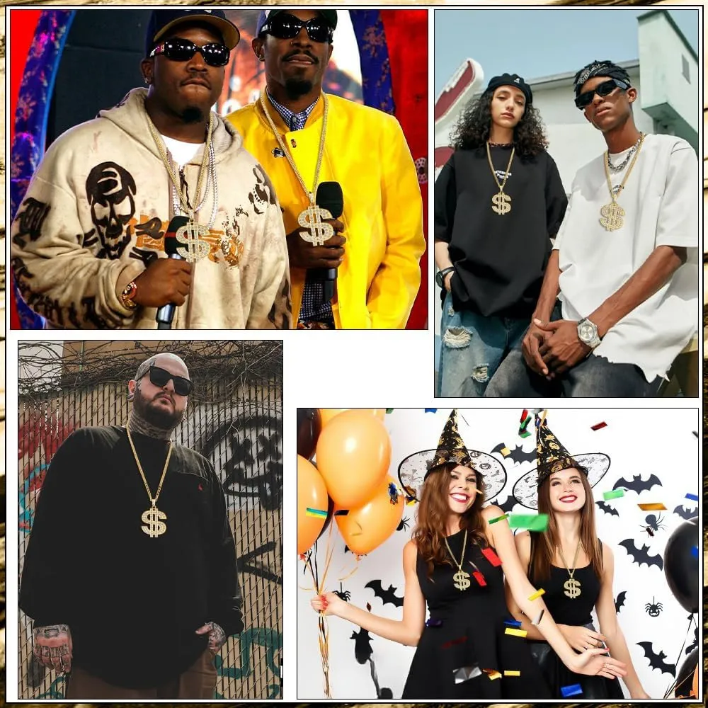 YEAMLTE Collana Oro Simbolo Dollaro Hip Hop per Uomo, Stile Anni '80/'90, Oro - immagine 7