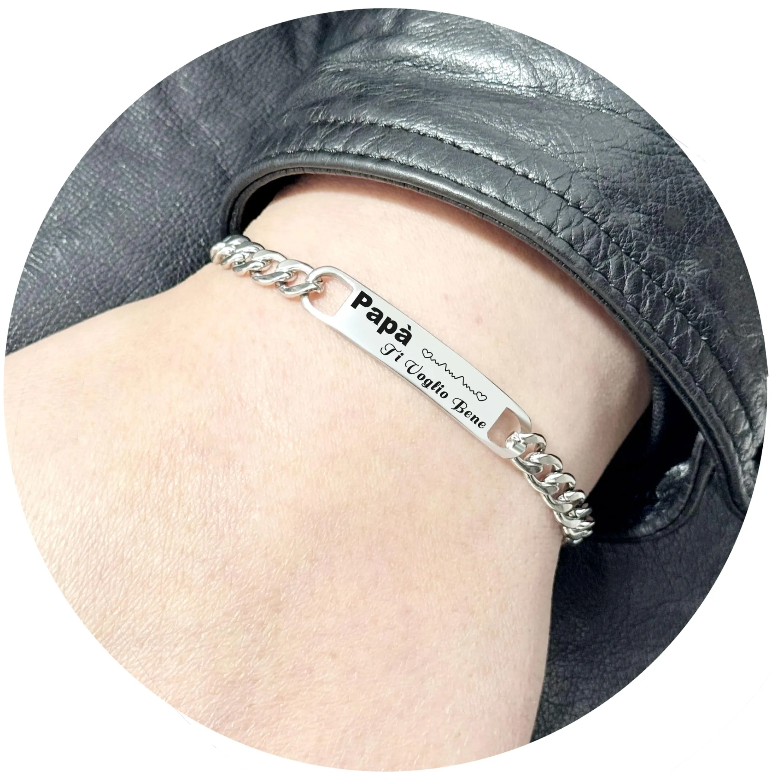 LUODAN Bracciale per Papà in Acciaio Inossidabile, Argento - immagine 5