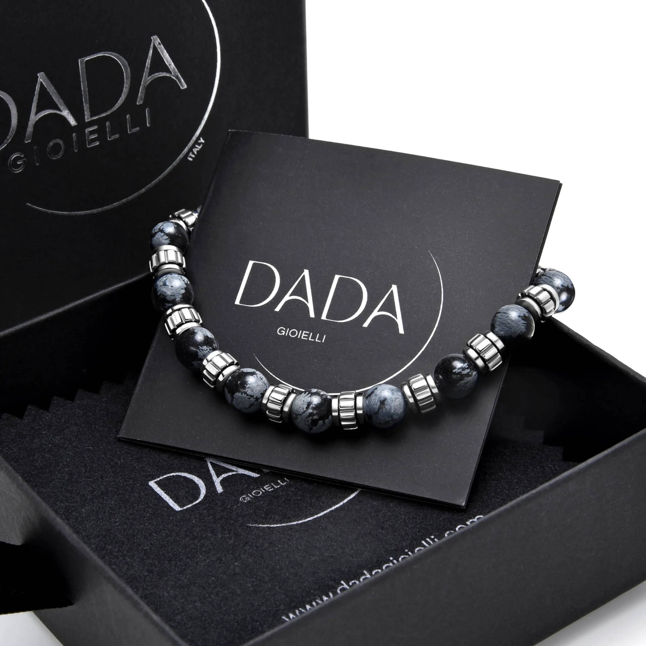 Dada Gioielli Bracciale Uomo in Pietra Naturale 6mm Ossidiana Nera - immagine 2