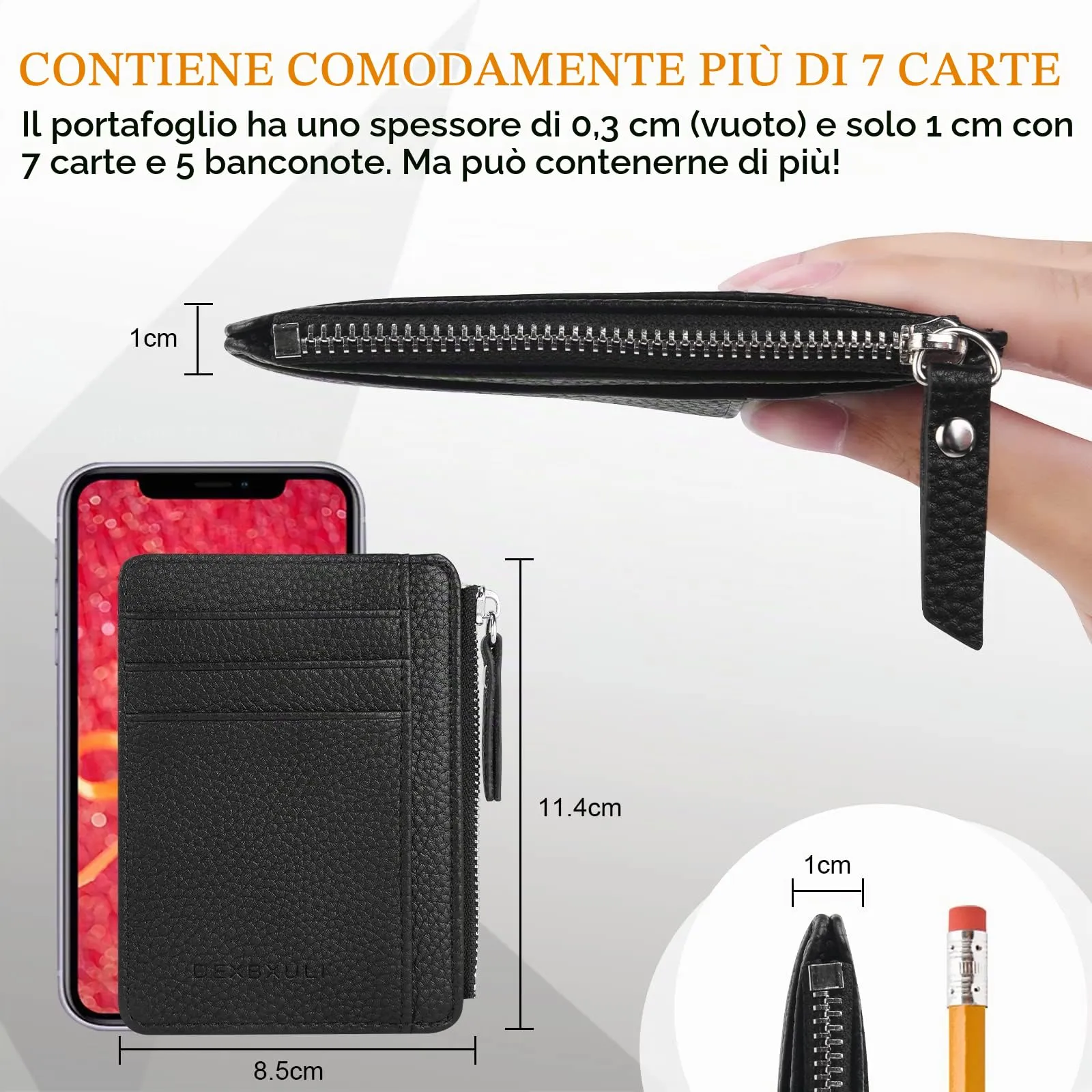 flintronic Portia Portafoglio in Pelle per Uomo, 8 Slot per Carte, Scomparto con Cerniera e Finestra ID, Nero - immagine 3