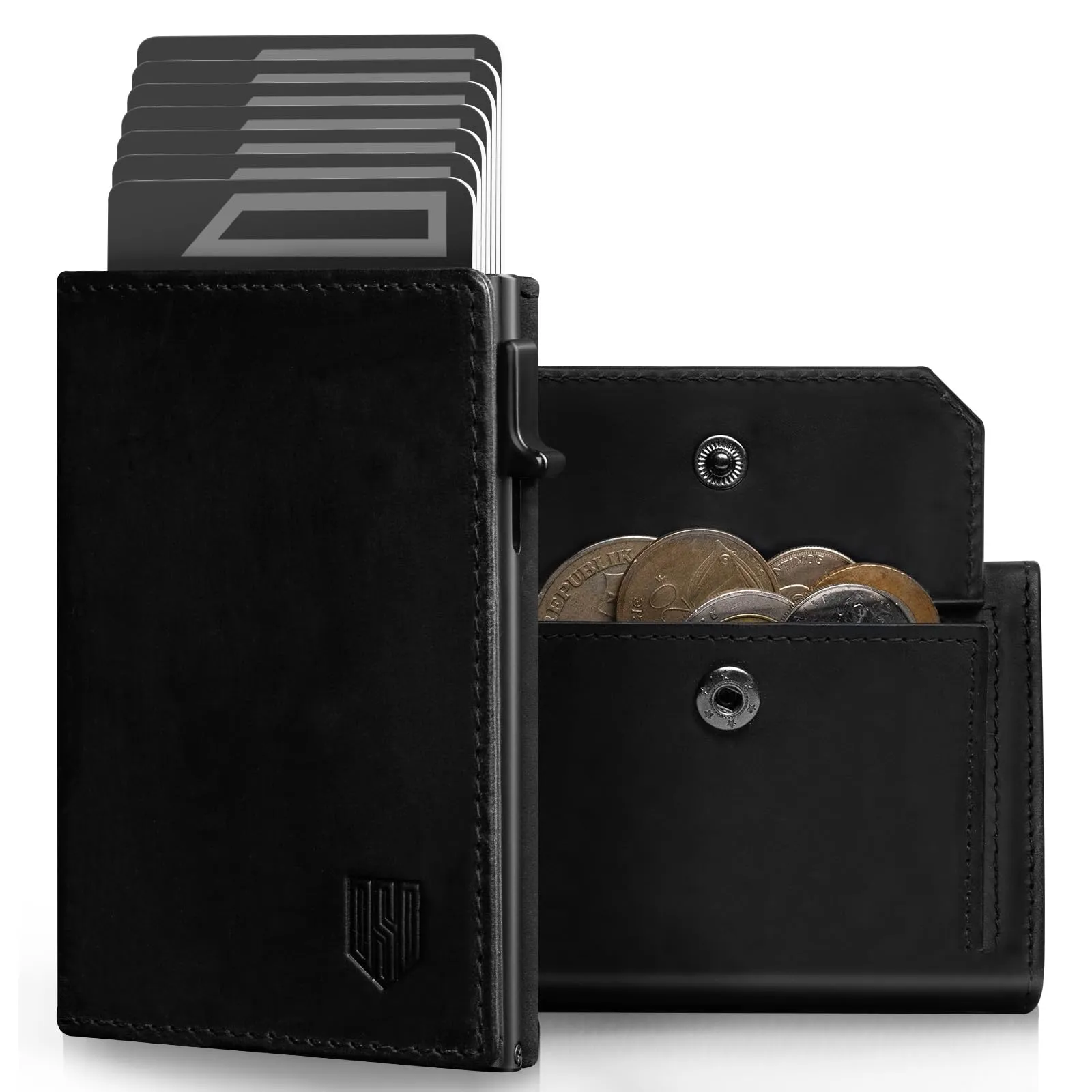 DODENSHA MagSnap Portafoglio da uomo Slim Wallet con scomparto per monete XL, chiusura magnetica e protezione RFID (Nero) - immagine 1