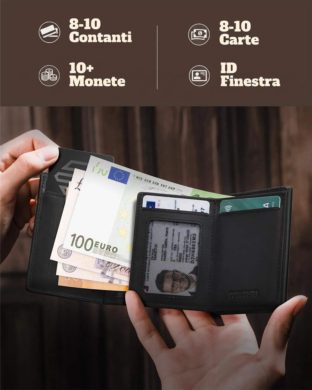 DODENSHA MagSnap Portafoglio da uomo Slim Wallet con scomparto per monete XL, chiusura magnetica e protezione RFID (Nero) - immagine 3