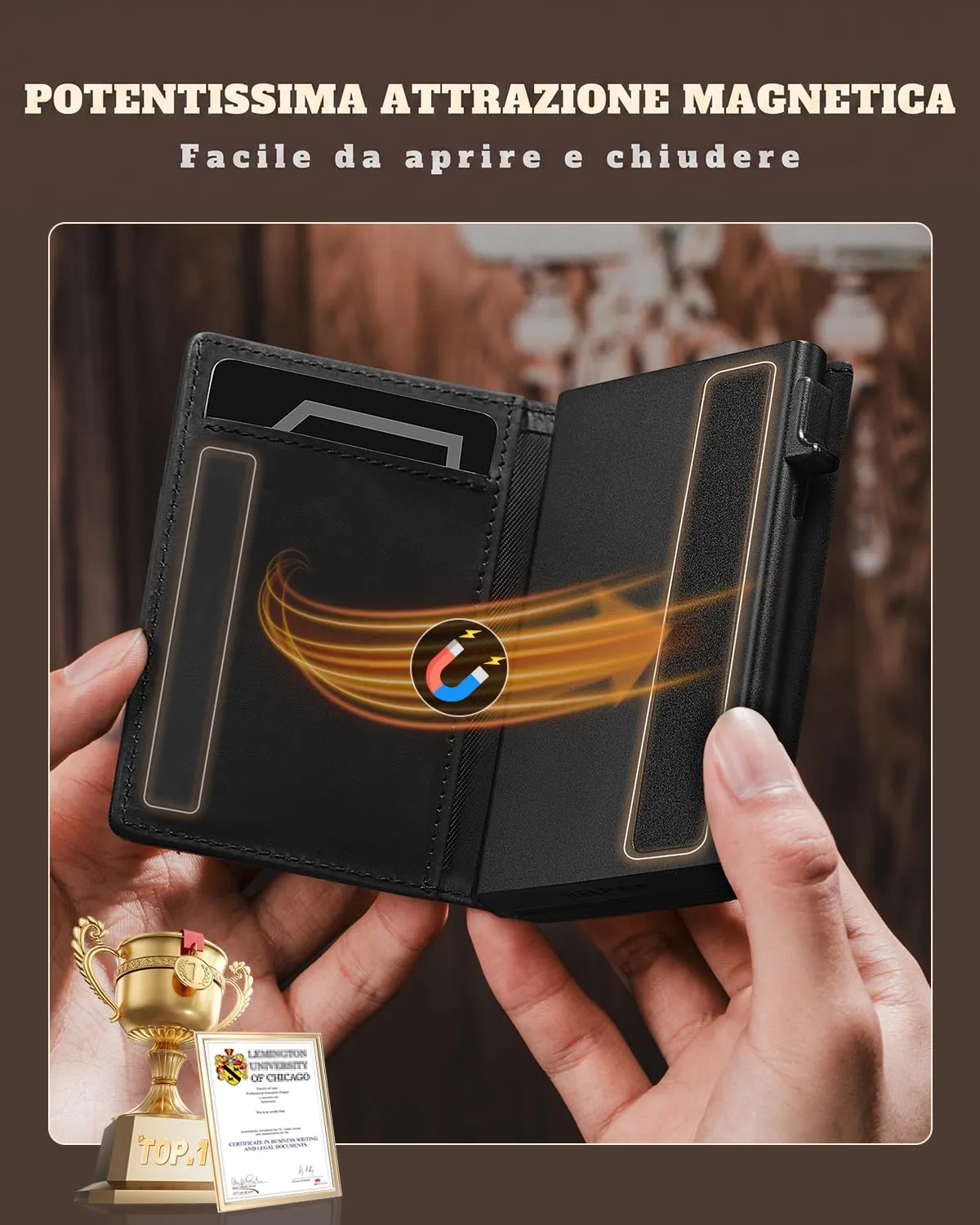 DODENSHA MagSnap Portafoglio da uomo Slim Wallet con scomparto per monete XL, chiusura magnetica e protezione RFID (Nero) - immagine 6