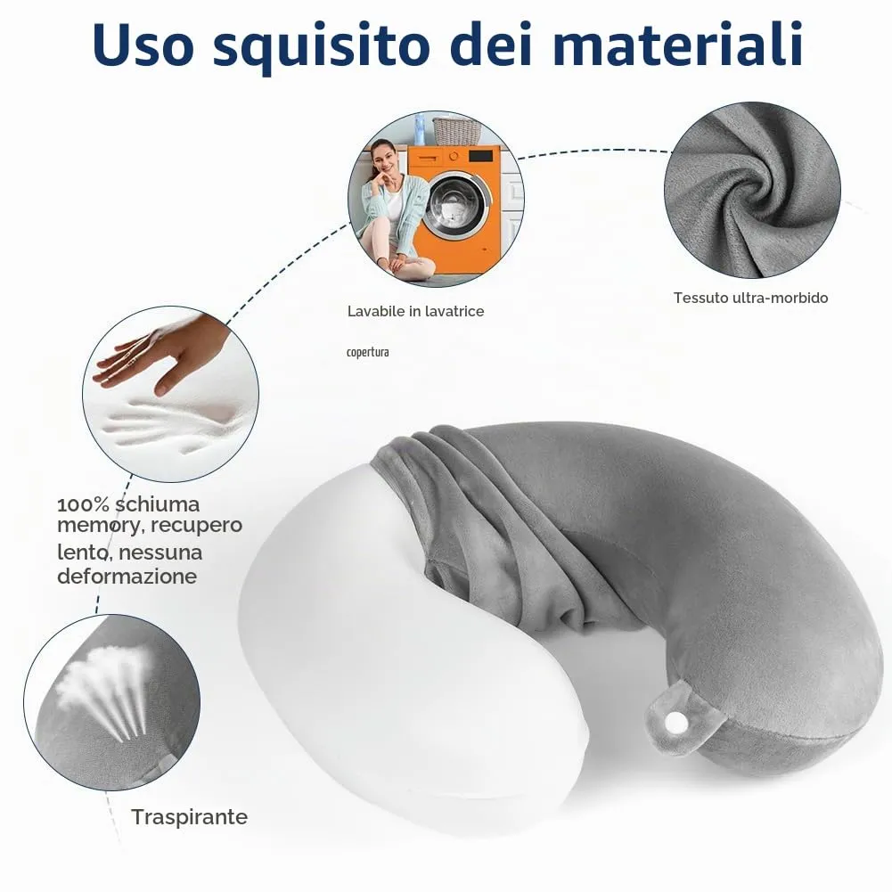 URAQT Cuscino da Viaggio in Memory Foam per il Collo, Grigio - immagine 3