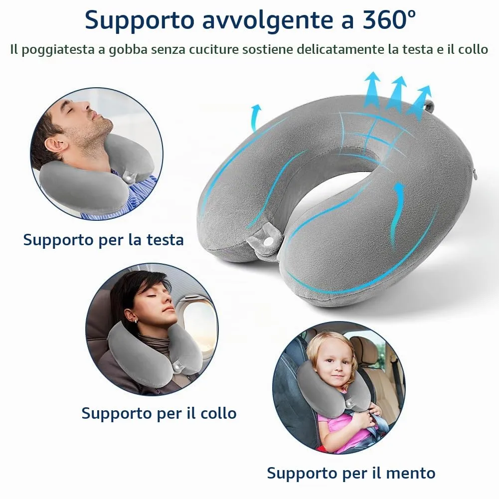 URAQT Cuscino da Viaggio in Memory Foam per il Collo, Grigio - immagine 5