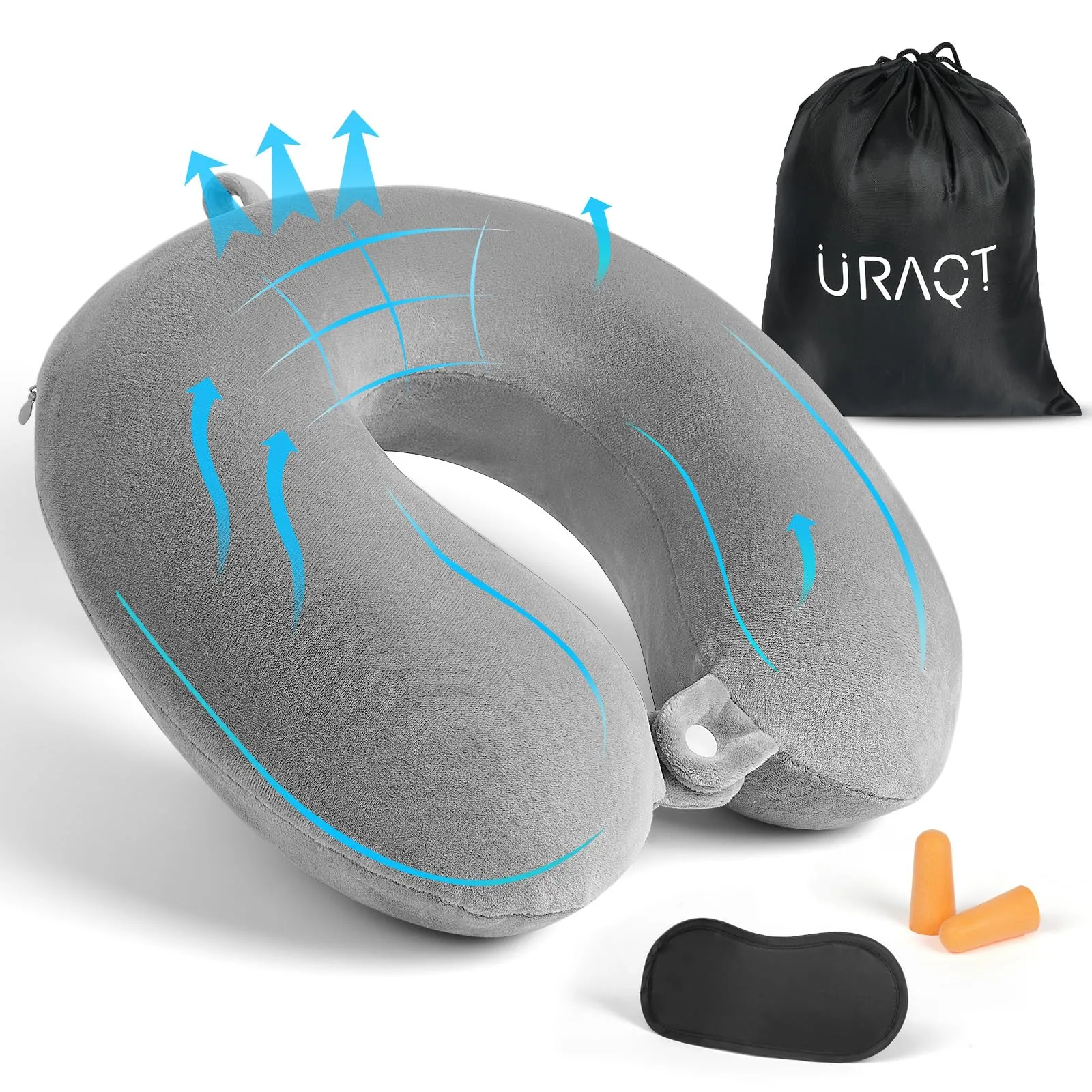 URAQT Cuscino da Viaggio in Memory Foam per il Collo, Grigio - immagine 9