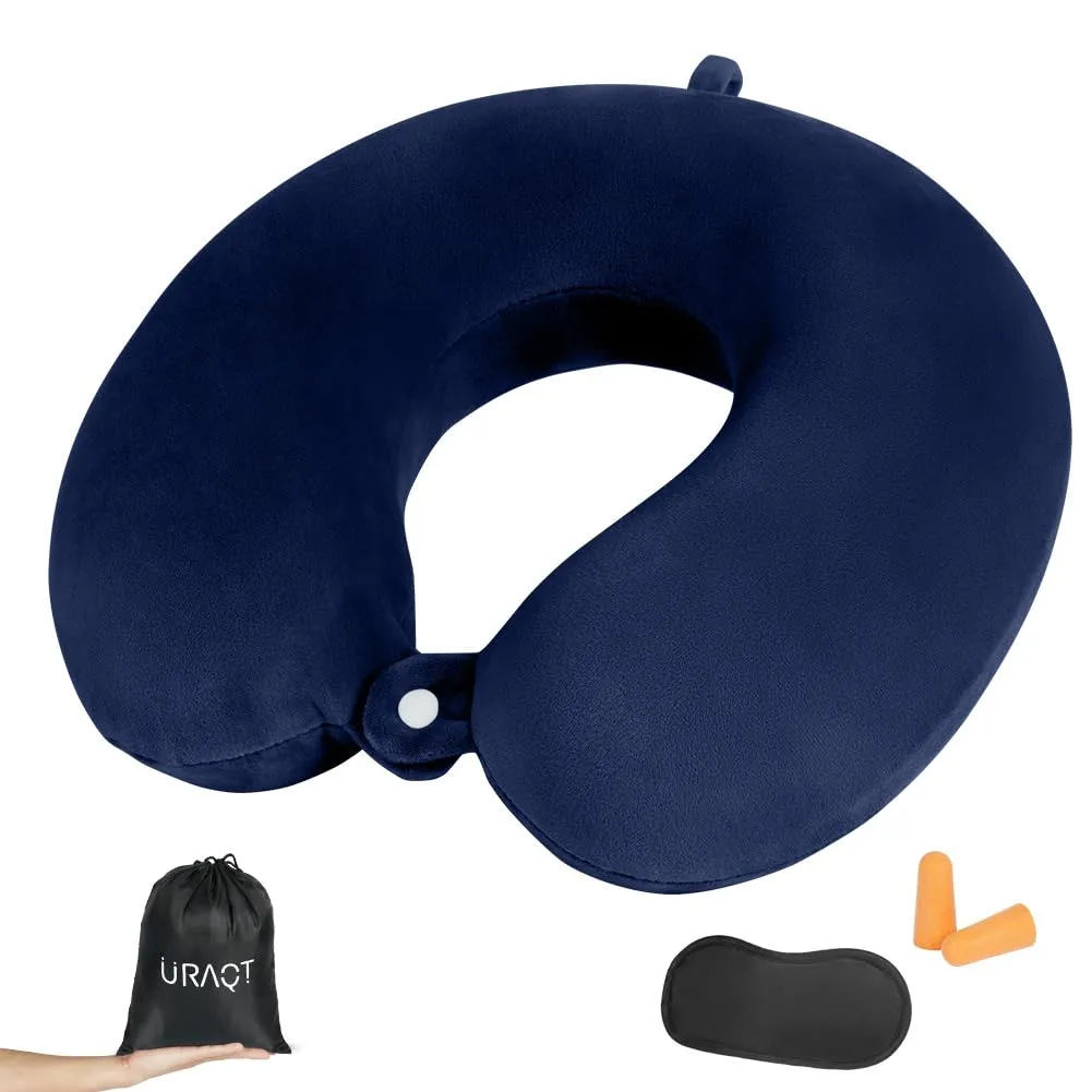 URAQT Cuscino da Viaggio per il Collo in Memory Foam, Blu Navy - immagine 1
