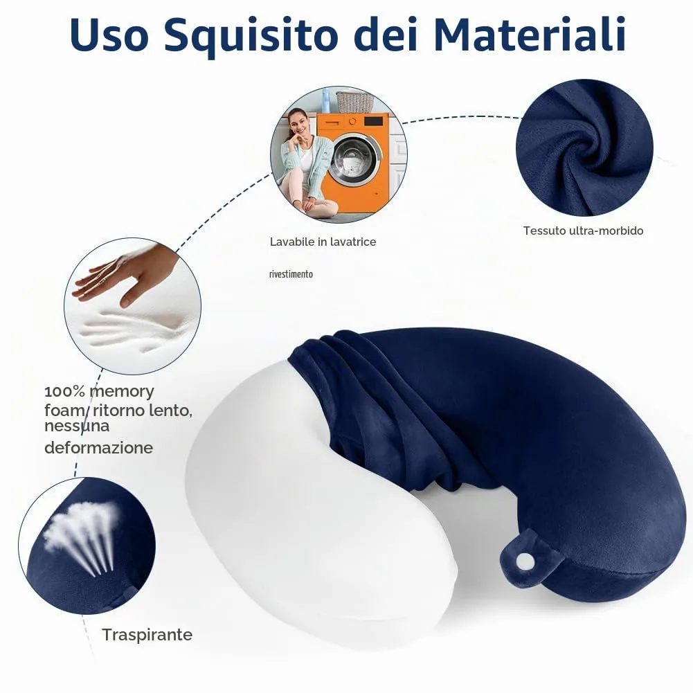 URAQT Cuscino da Viaggio per il Collo in Memory Foam, Blu Navy - immagine 3