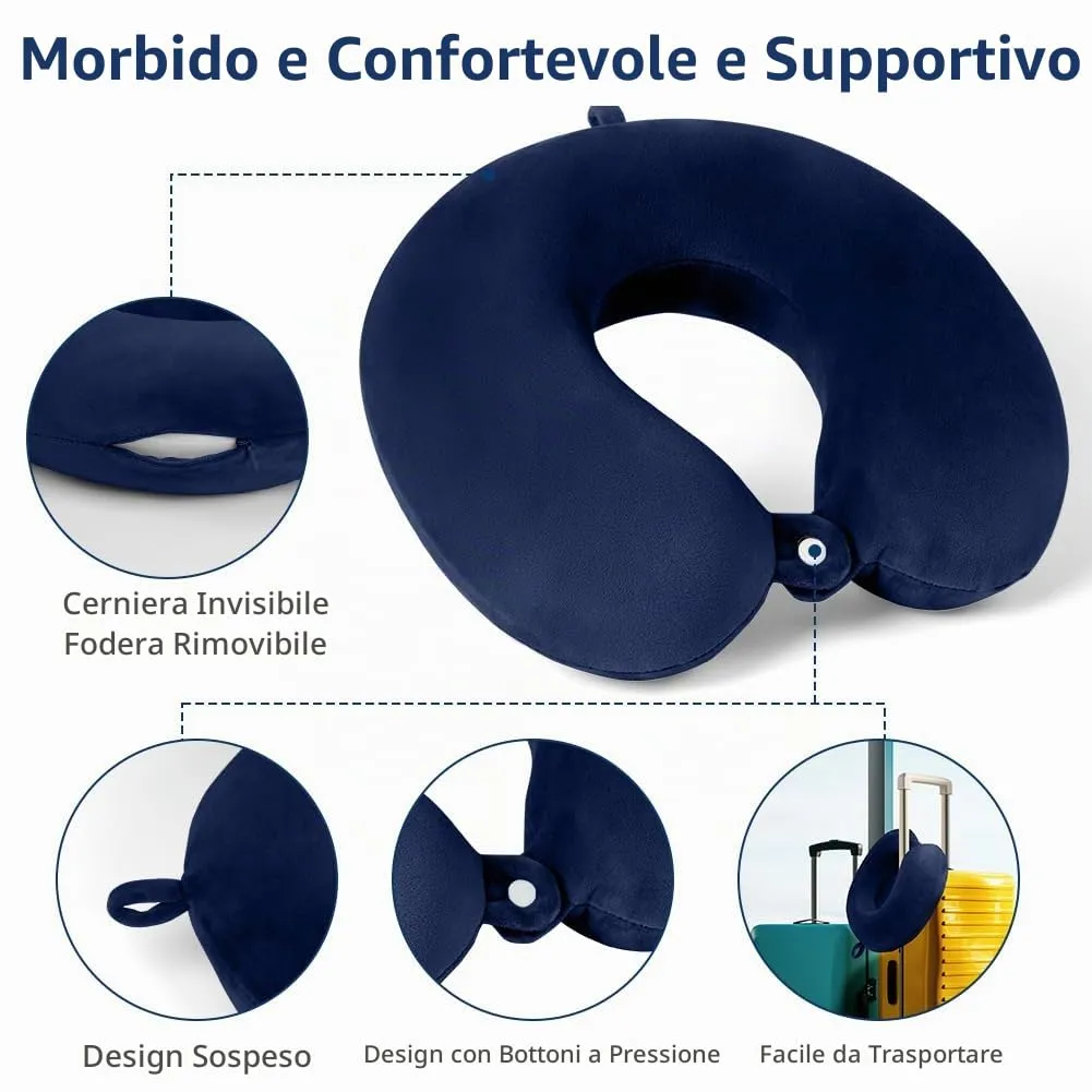 URAQT Cuscino da Viaggio per il Collo in Memory Foam, Blu Navy - immagine 4
