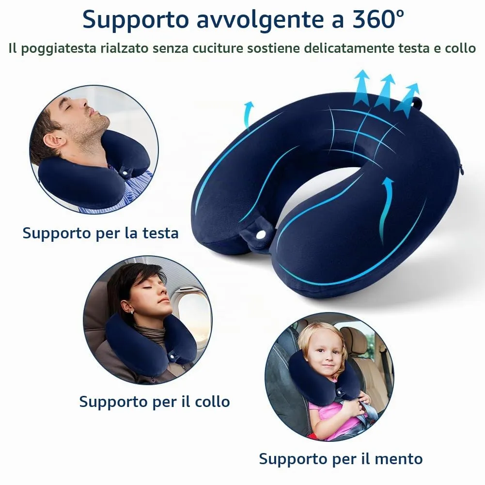 URAQT Cuscino da Viaggio per il Collo in Memory Foam, Blu Navy - immagine 5
