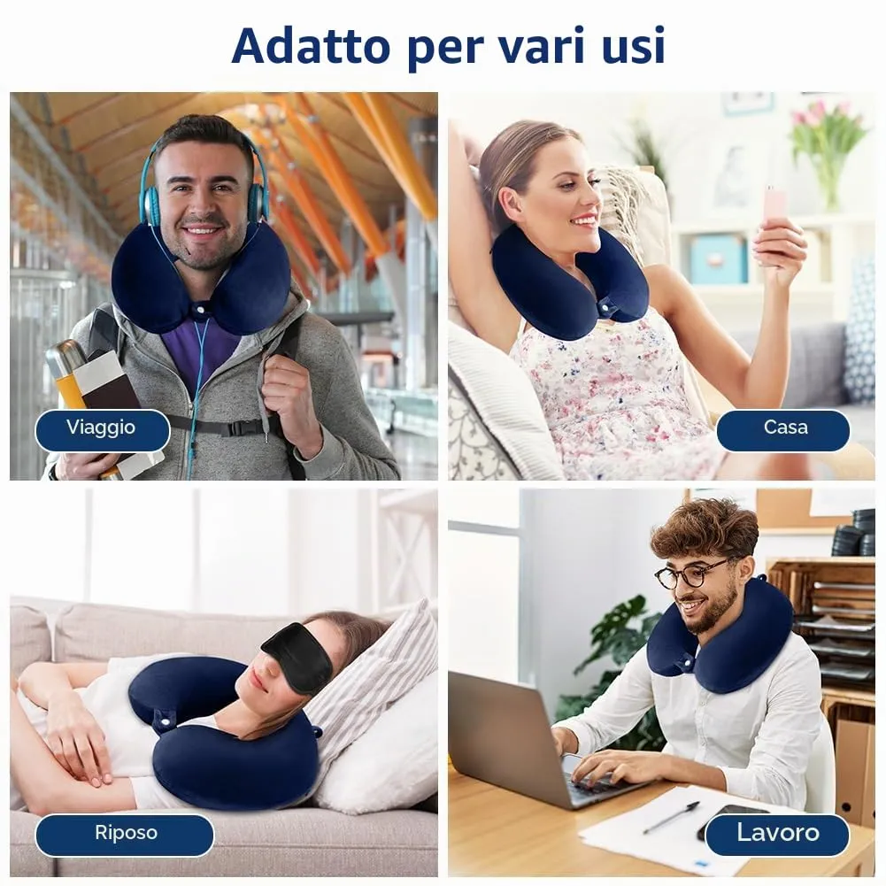 URAQT Cuscino da Viaggio per il Collo in Memory Foam, Blu Navy - immagine 7