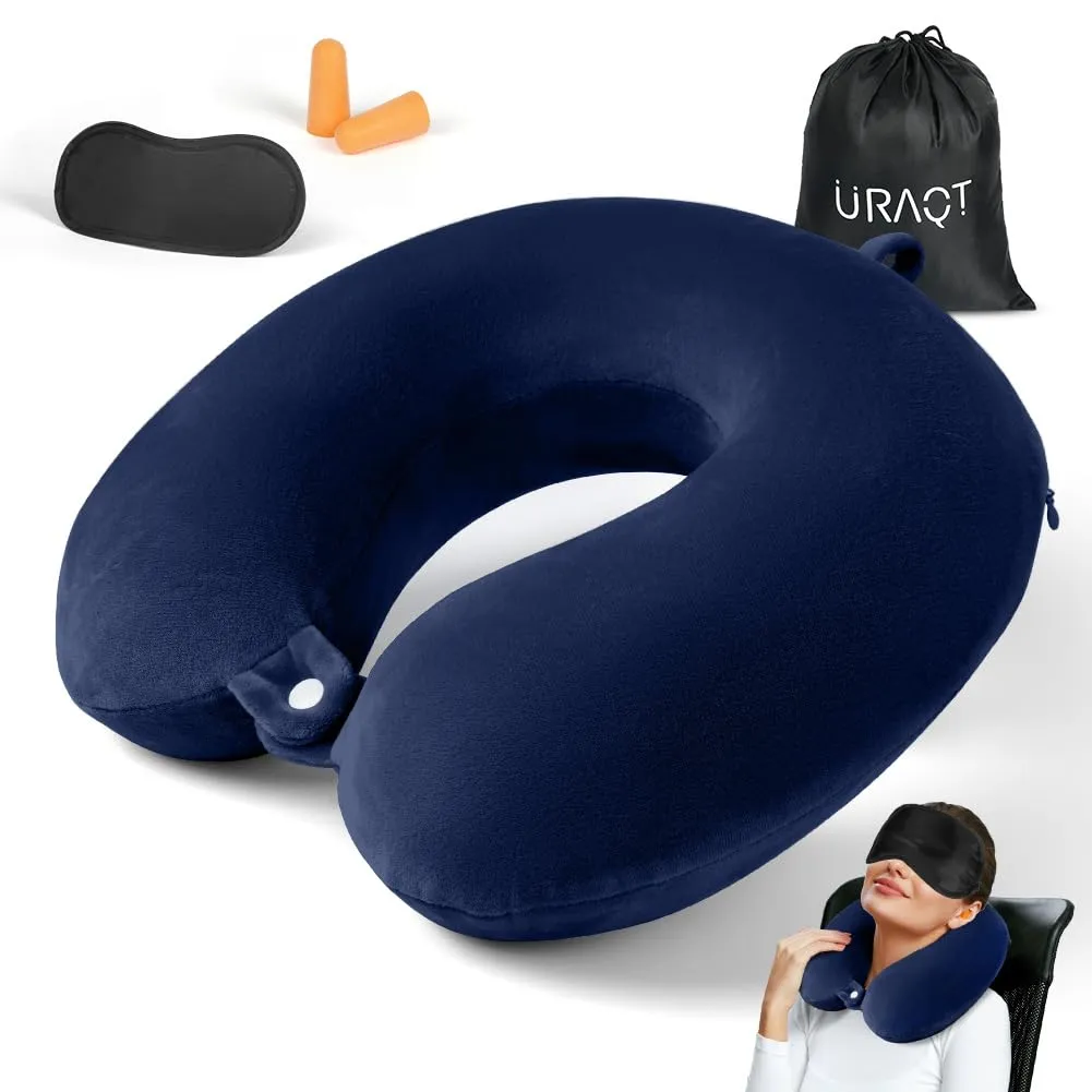 URAQT Cuscino da Viaggio per il Collo in Memory Foam, Blu Navy - immagine 8