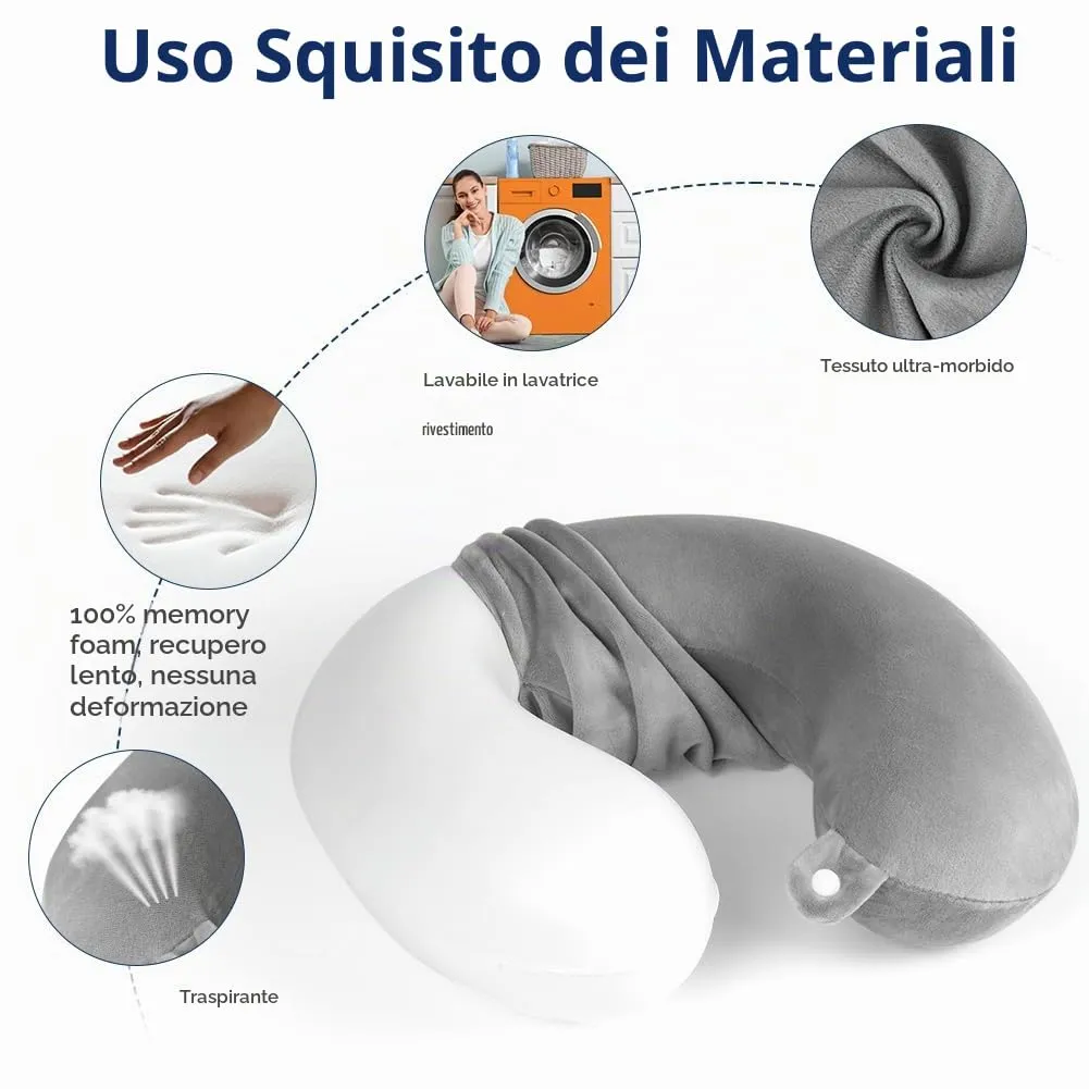 URAQT Cuscino da Viaggio per il Collo in Memory Foam, Grigio - immagine 3