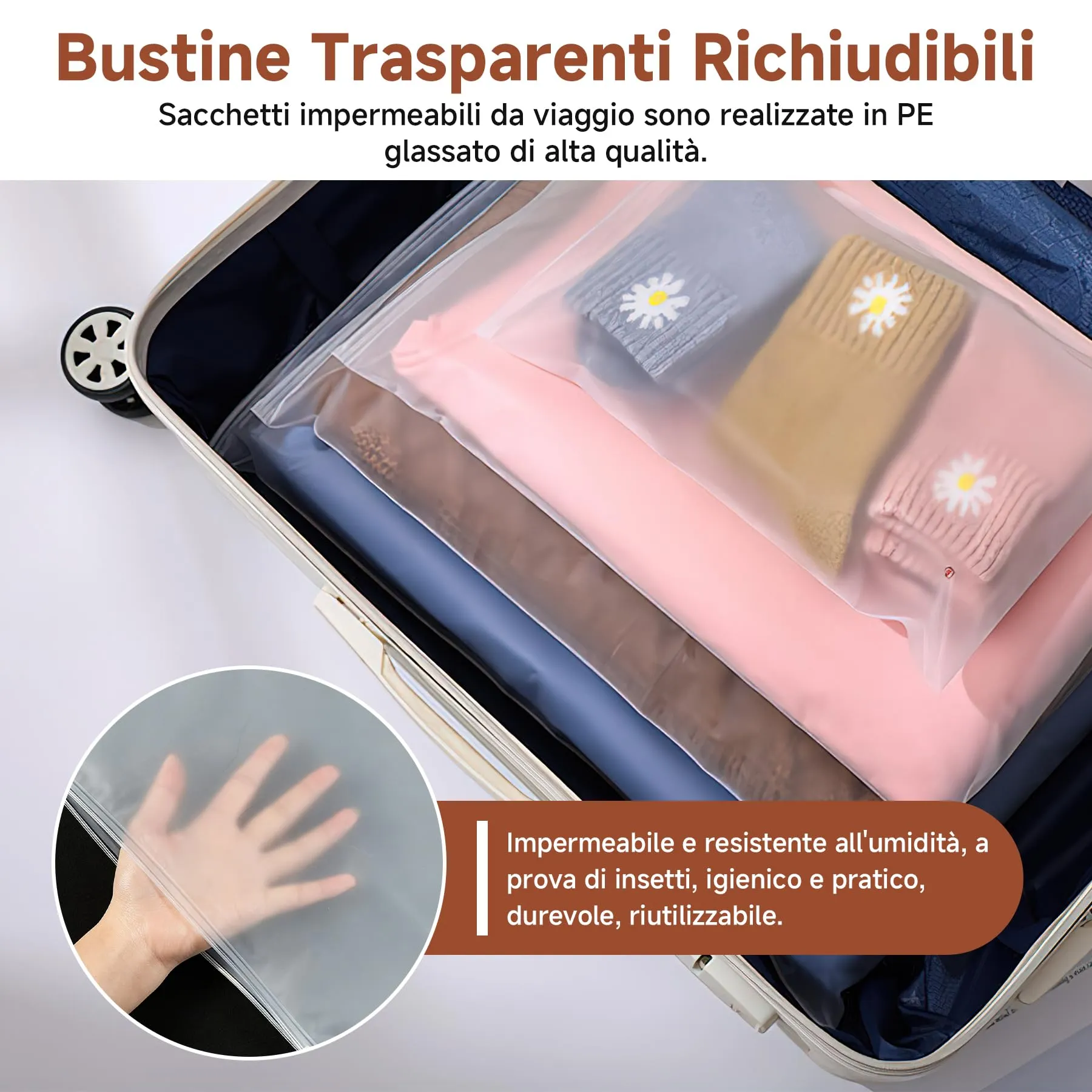 Engelblick DE Sacchetti con Zip 40x50cm, Borse Portaoggetti in Plastica Smerigliata per Vestiti, Maglioni e Cappotti, Organizer da Viaggio Riutilizzabili, 20 Pezzi - immagine 5