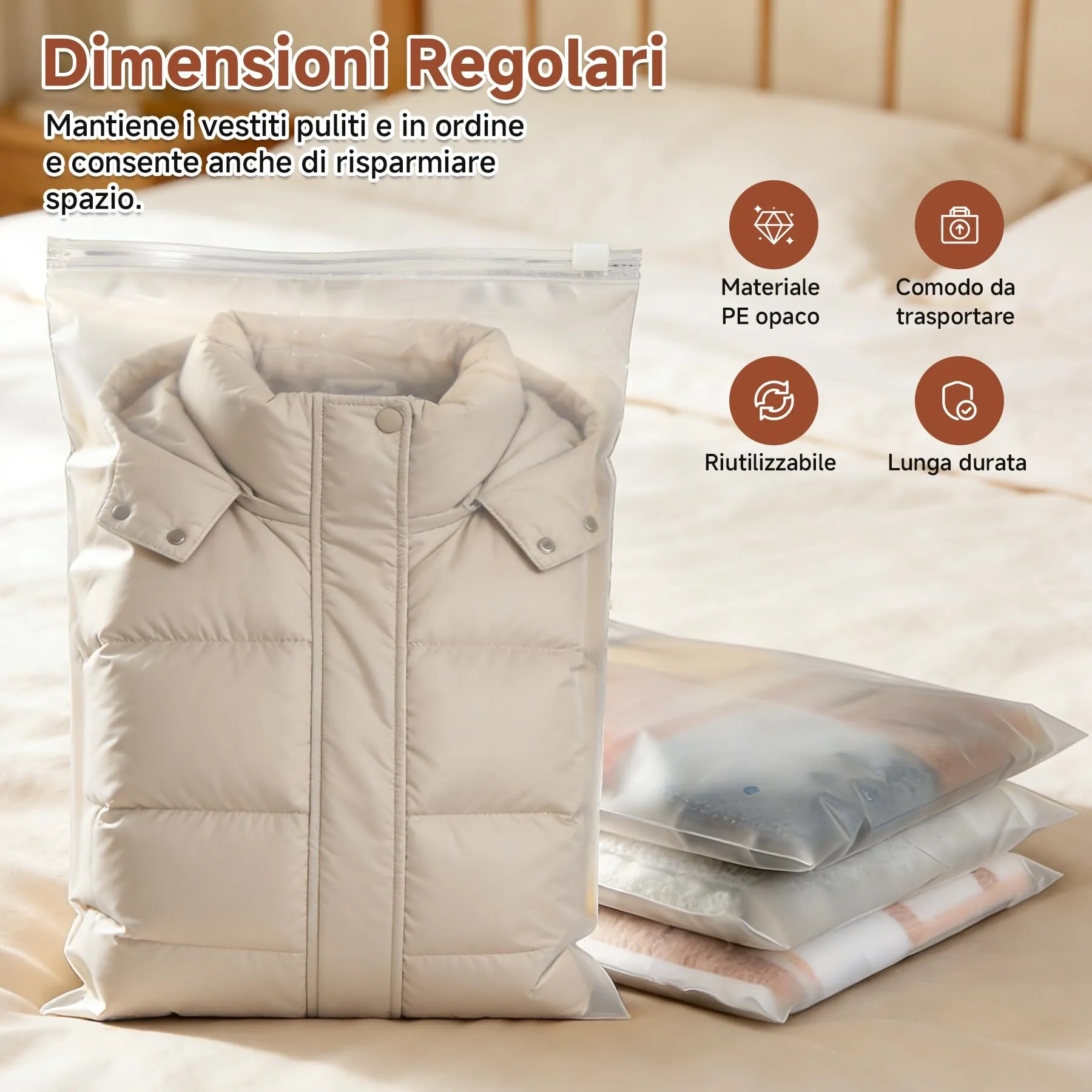 Engelblick DE Sacchetti con Zip 40x50cm, Borse Portaoggetti in Plastica Smerigliata per Vestiti, Maglioni e Cappotti, Organizer da Viaggio Riutilizzabili, 20 Pezzi - immagine 6