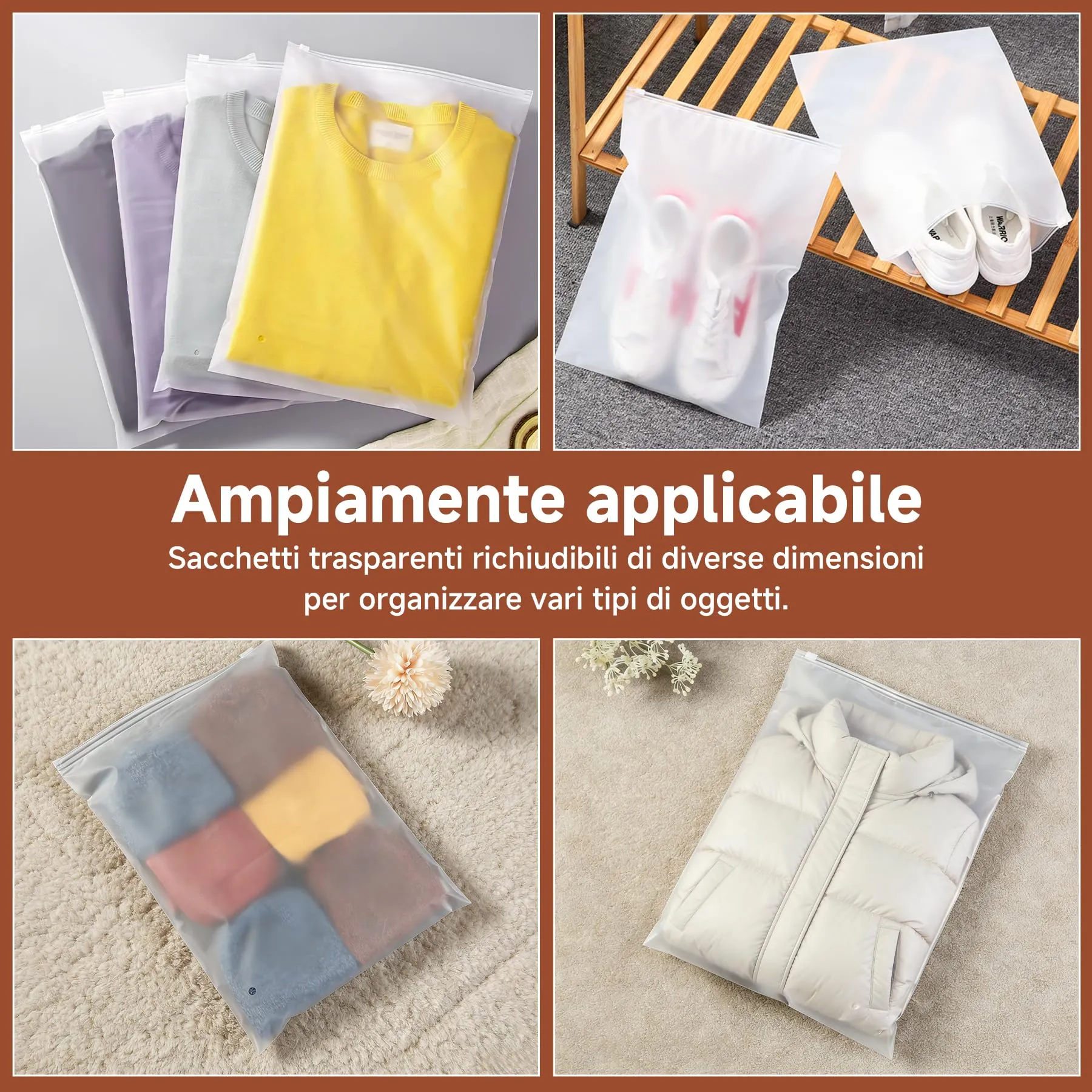 Engelblick DE Sacchetti con Zip 40x50cm, Borse Portaoggetti in Plastica Smerigliata per Vestiti, Maglioni e Cappotti, Organizer da Viaggio Riutilizzabili, 20 Pezzi - immagine 7