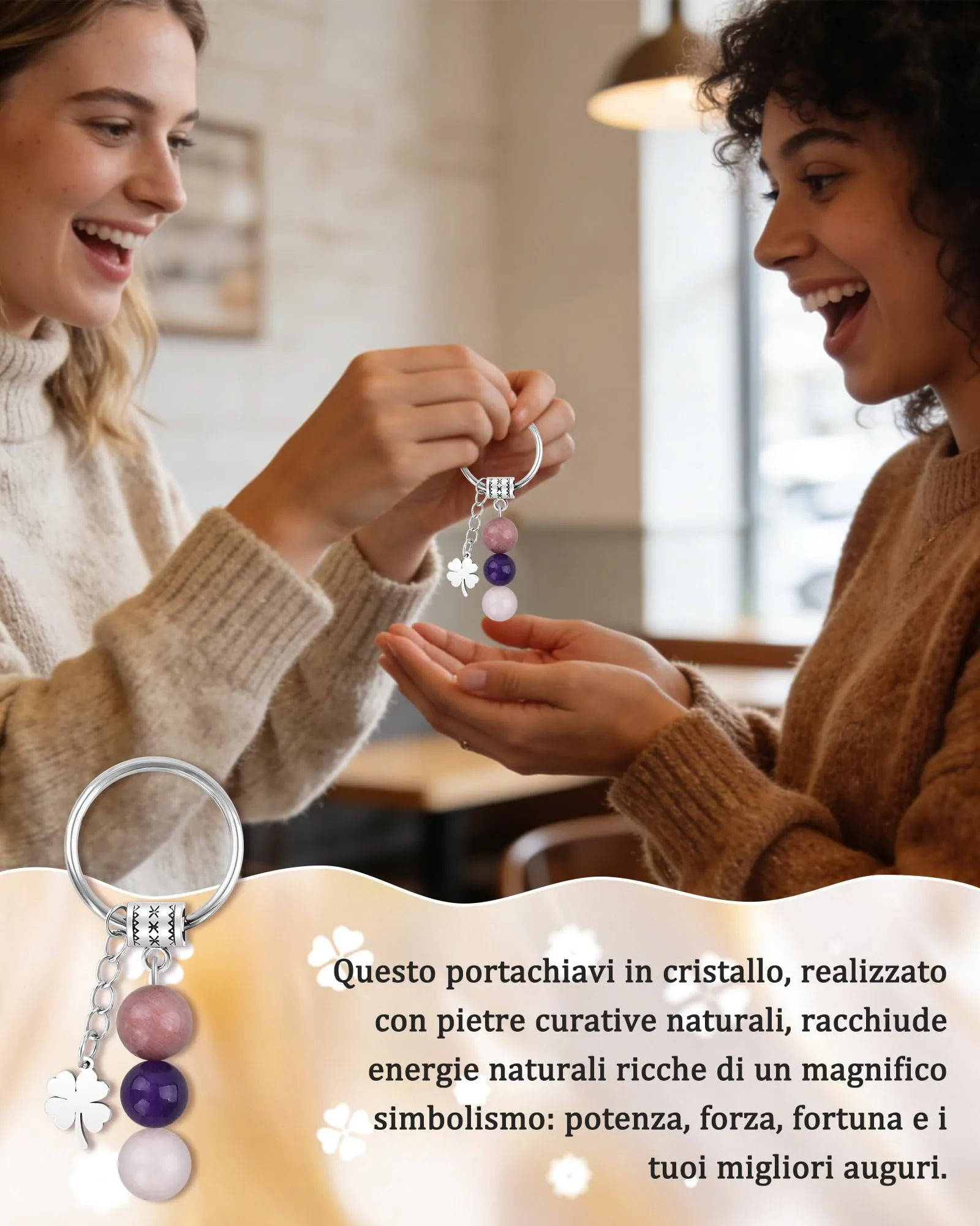Cheerslife Portachiavi Personalizzato in Cristalli Naturali 10mm - immagine 2
