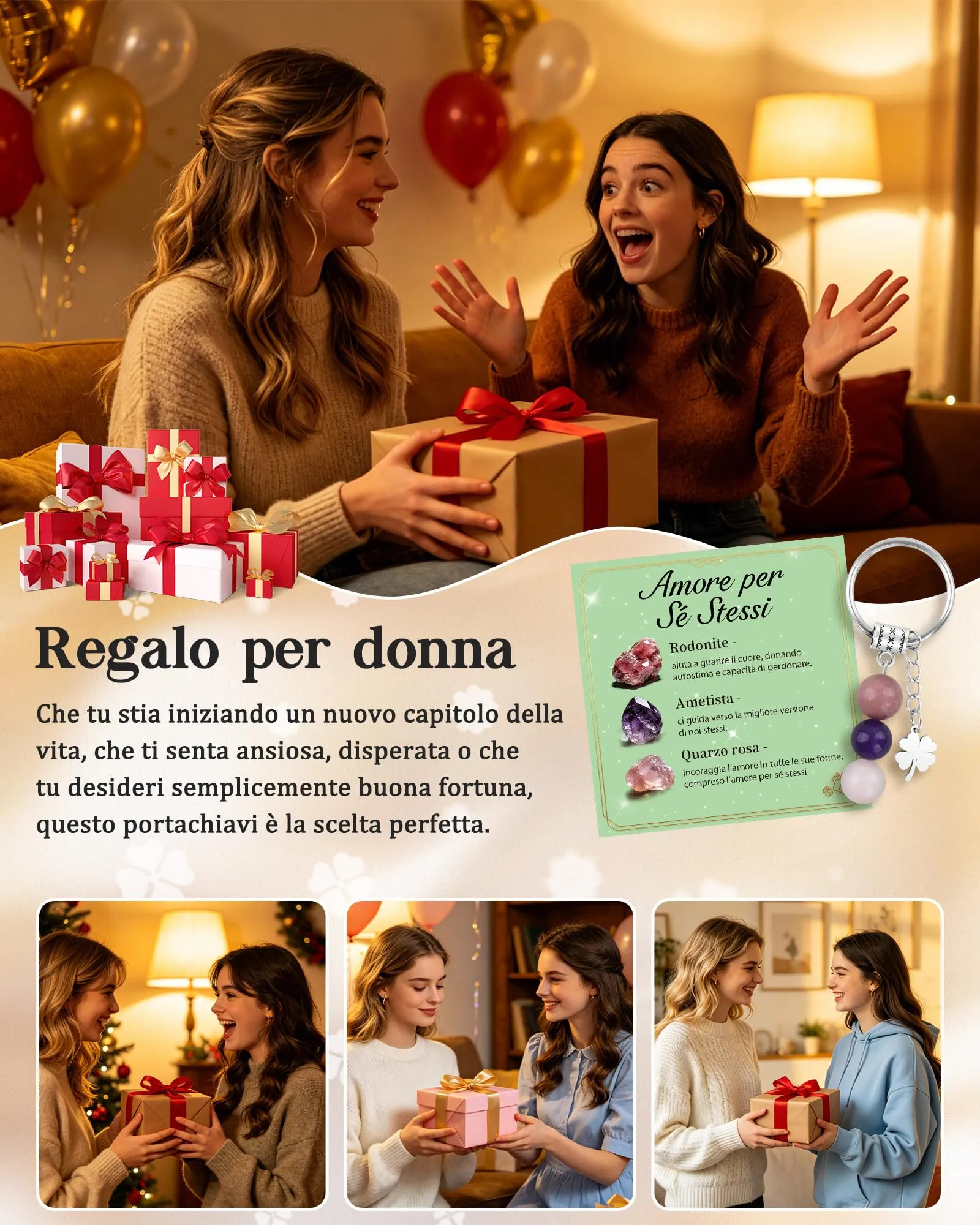 Cheerslife Portachiavi Personalizzato in Cristalli Naturali 10mm - immagine 6