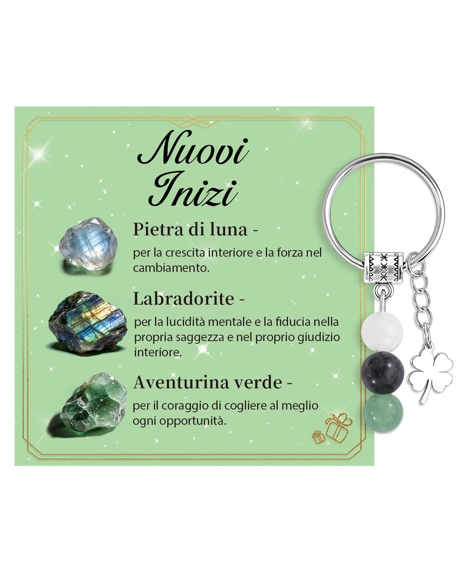 Cheerslife Portachiavi Personalizzato Cristalli Naturali 10mm - immagine 1