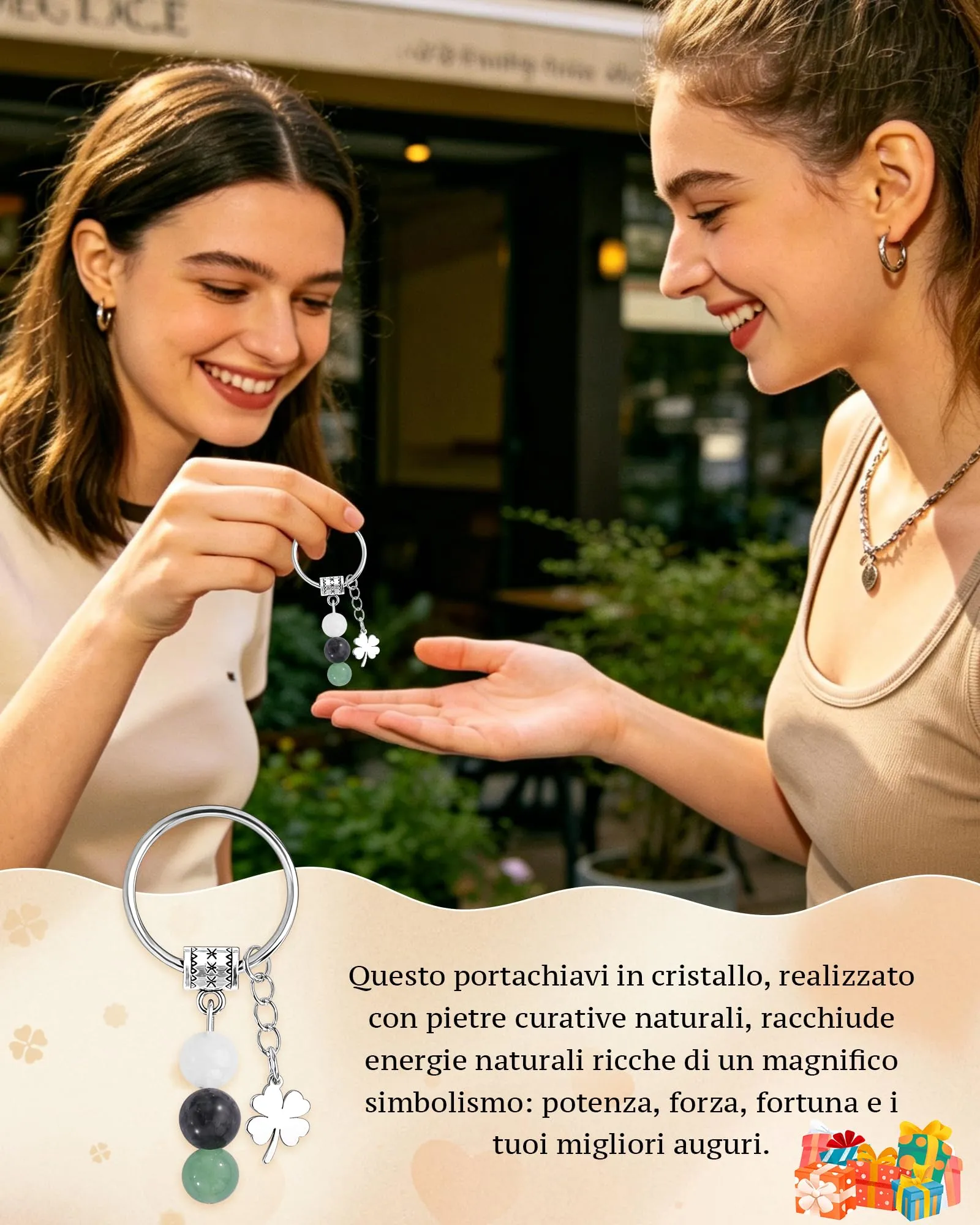 Cheerslife Portachiavi Personalizzato Cristalli Naturali 10mm - immagine 2