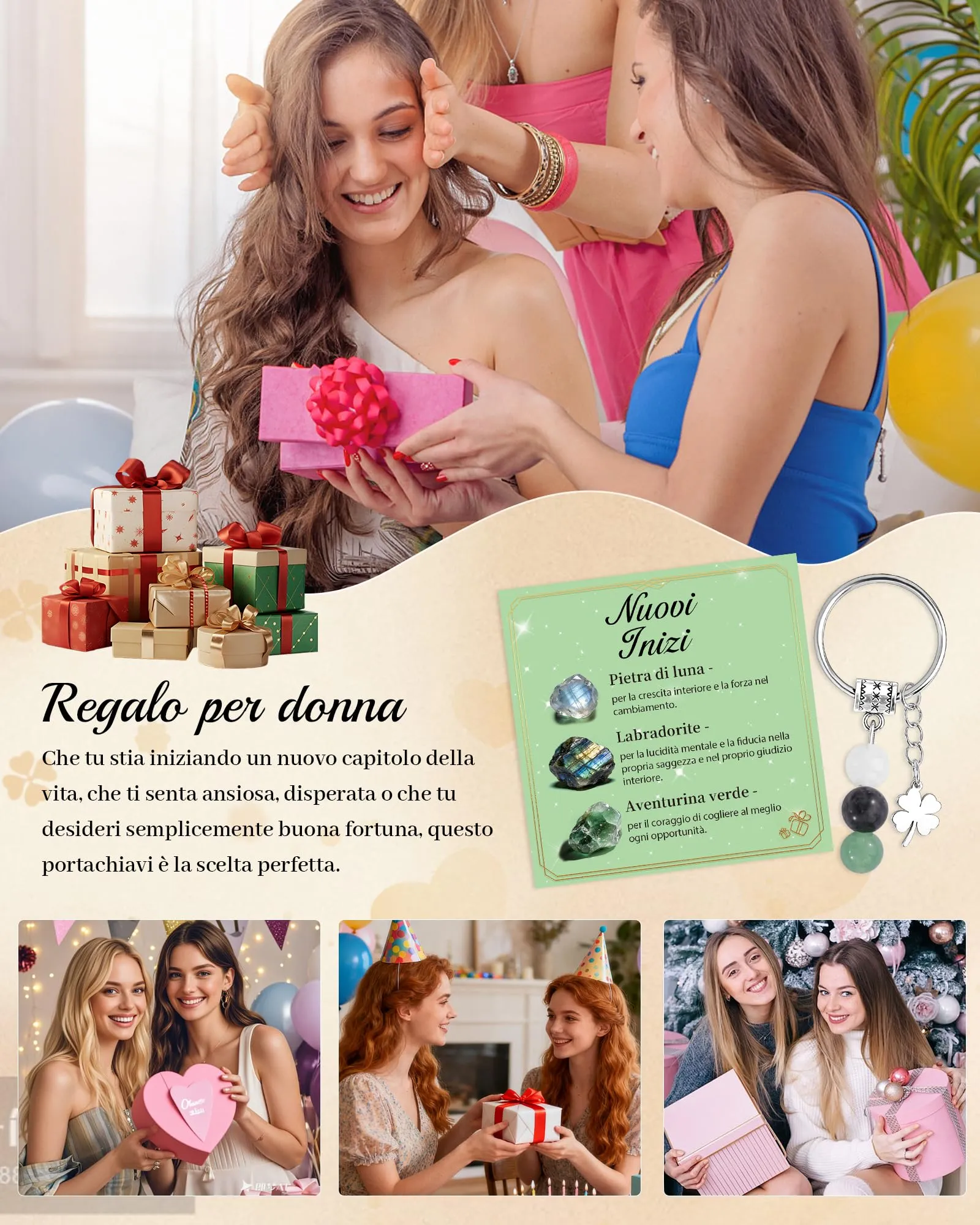 Cheerslife Portachiavi Personalizzato Cristalli Naturali 10mm - immagine 6