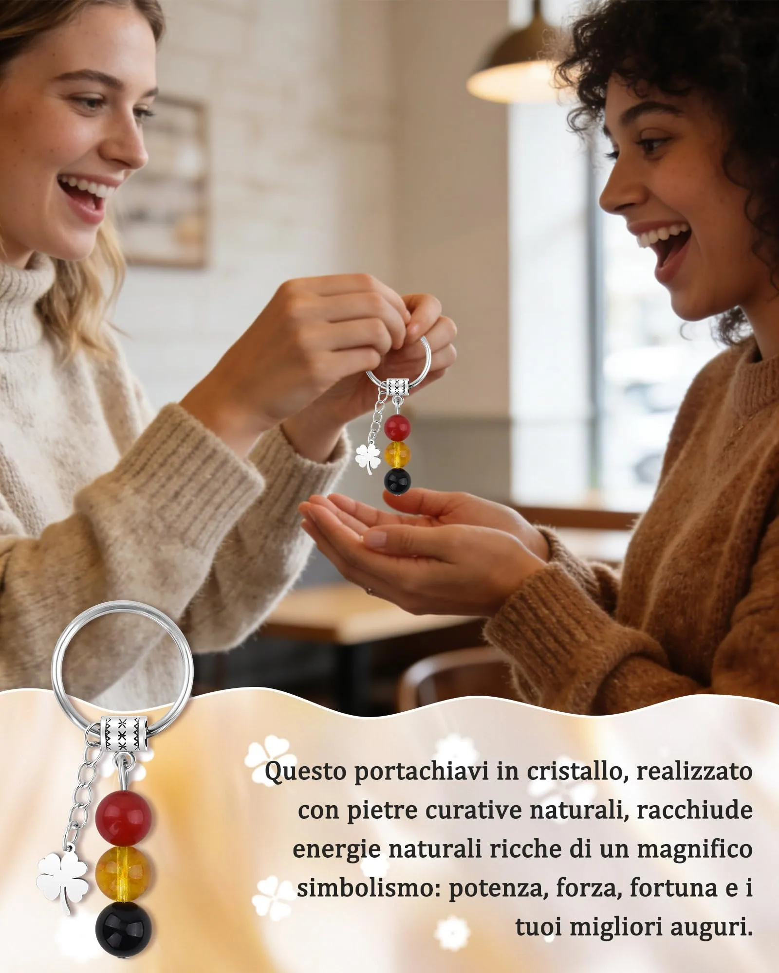 Cheerslife Portachiavi Personalizzato Cristalli Naturali 10mm - immagine 2