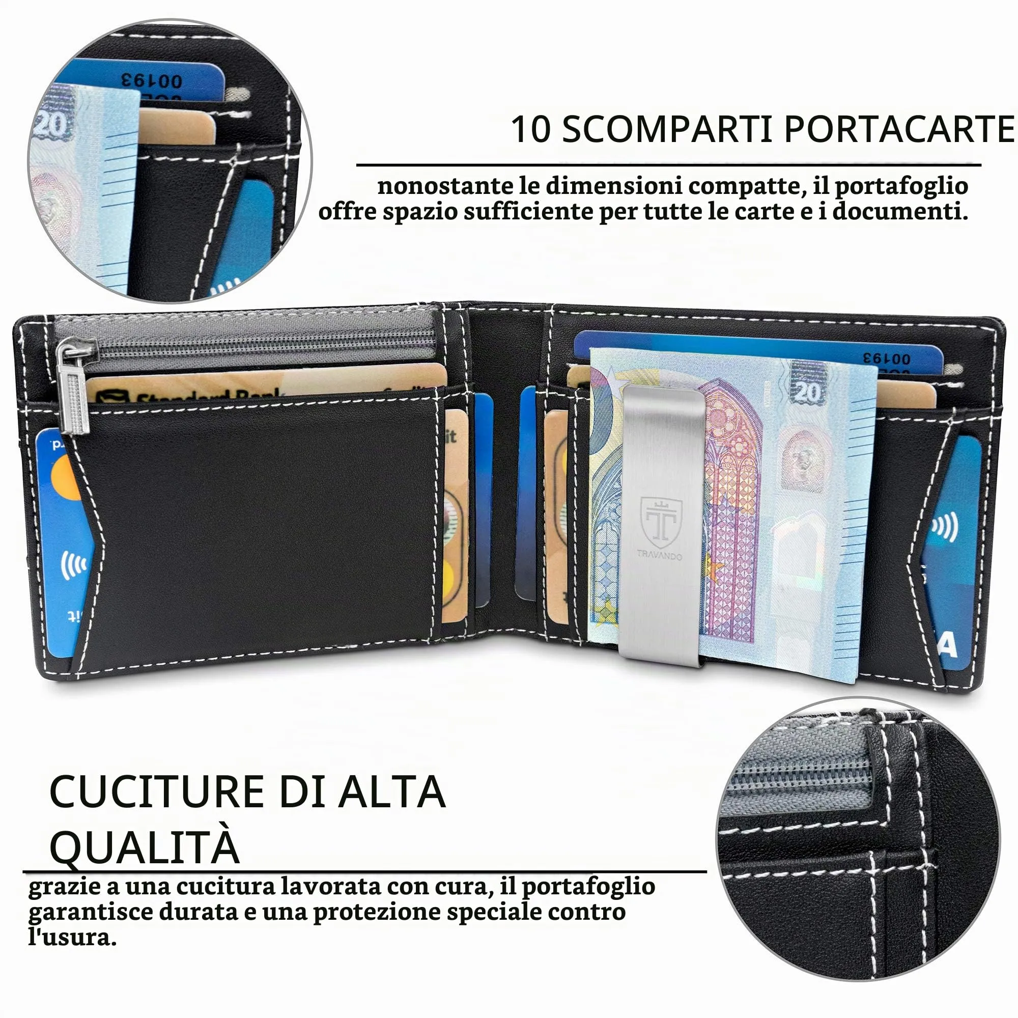 TRAVANDO Portafoglio Uomo London RFID Slim con Clip per Contanti e Porta Carte di Credito - immagine 2