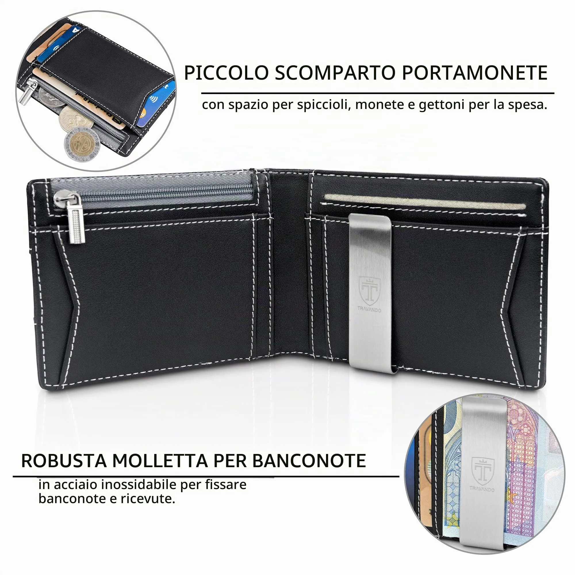 TRAVANDO Portafoglio Uomo London RFID Slim con Clip per Contanti e Porta Carte di Credito - immagine 3