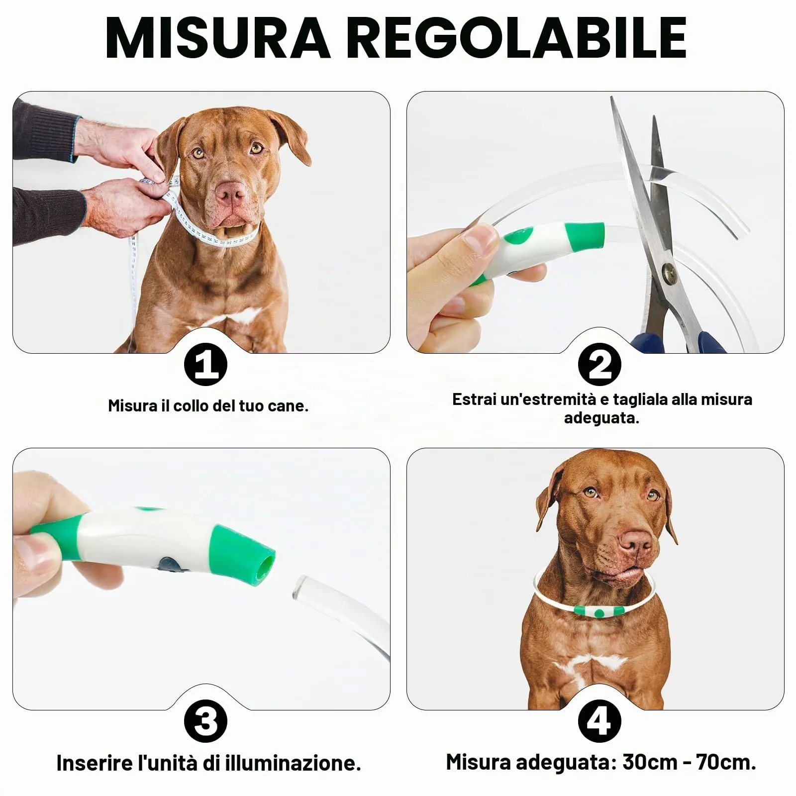 Nepfaivy Collare Luminoso per Cani a LED Ricaricabile, Impermeabile e Regolabile, 3 Modalità di Lampeggio, Rosso, XL (70cm) - immagine 5