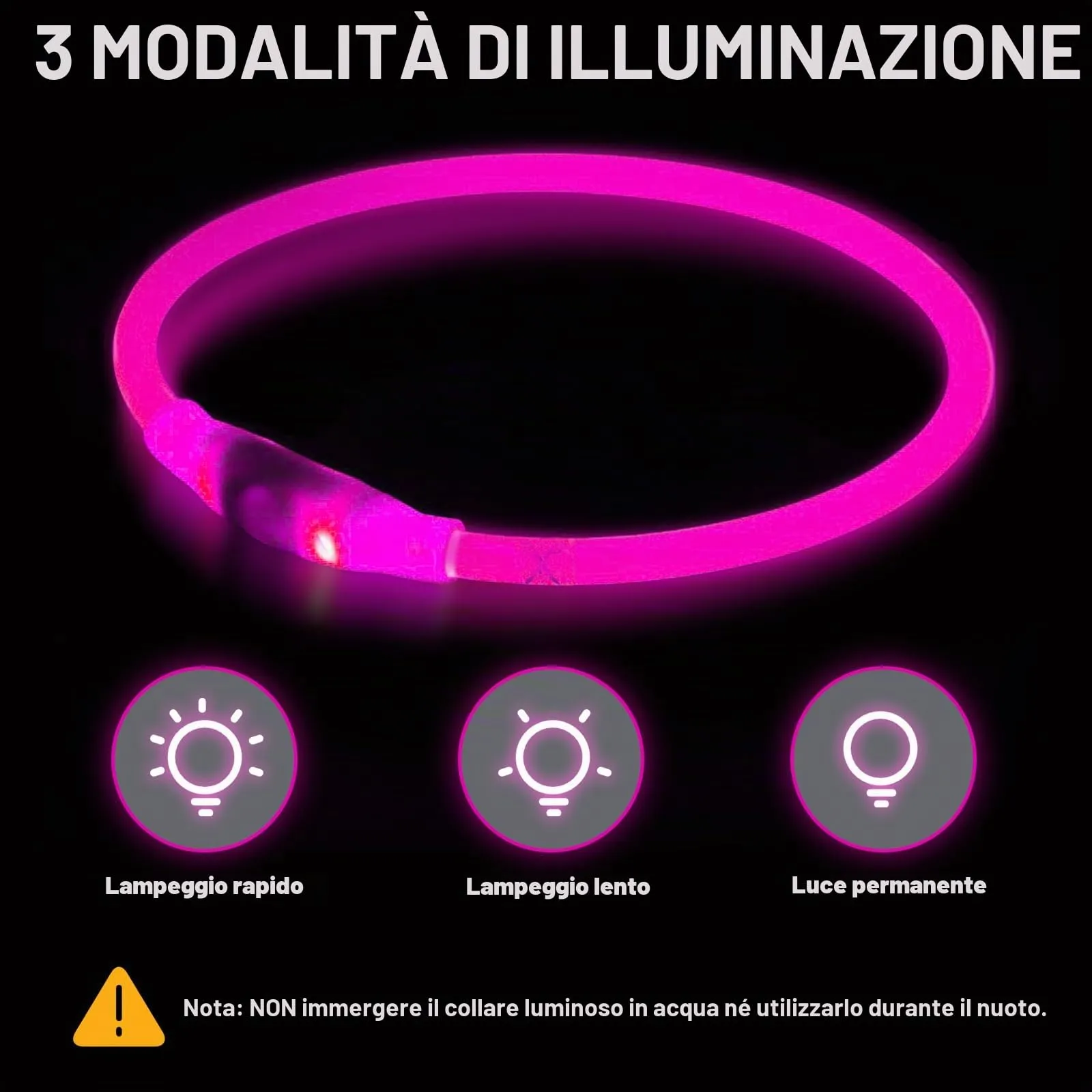 Nepfaivy Collare Luminoso a LED per Cani, Ricaricabile, Impermeabile e Regolabile, 3 Modalità di Lampeggio, Blu, XL (70cm) - immagine 4