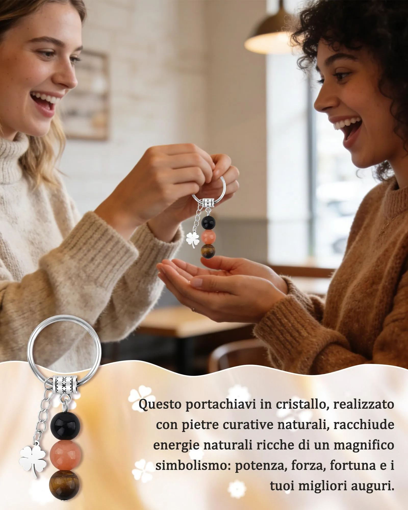 Cheerslife Portachiavi Personalizzato in Cristalli Naturali 10mm - immagine 2