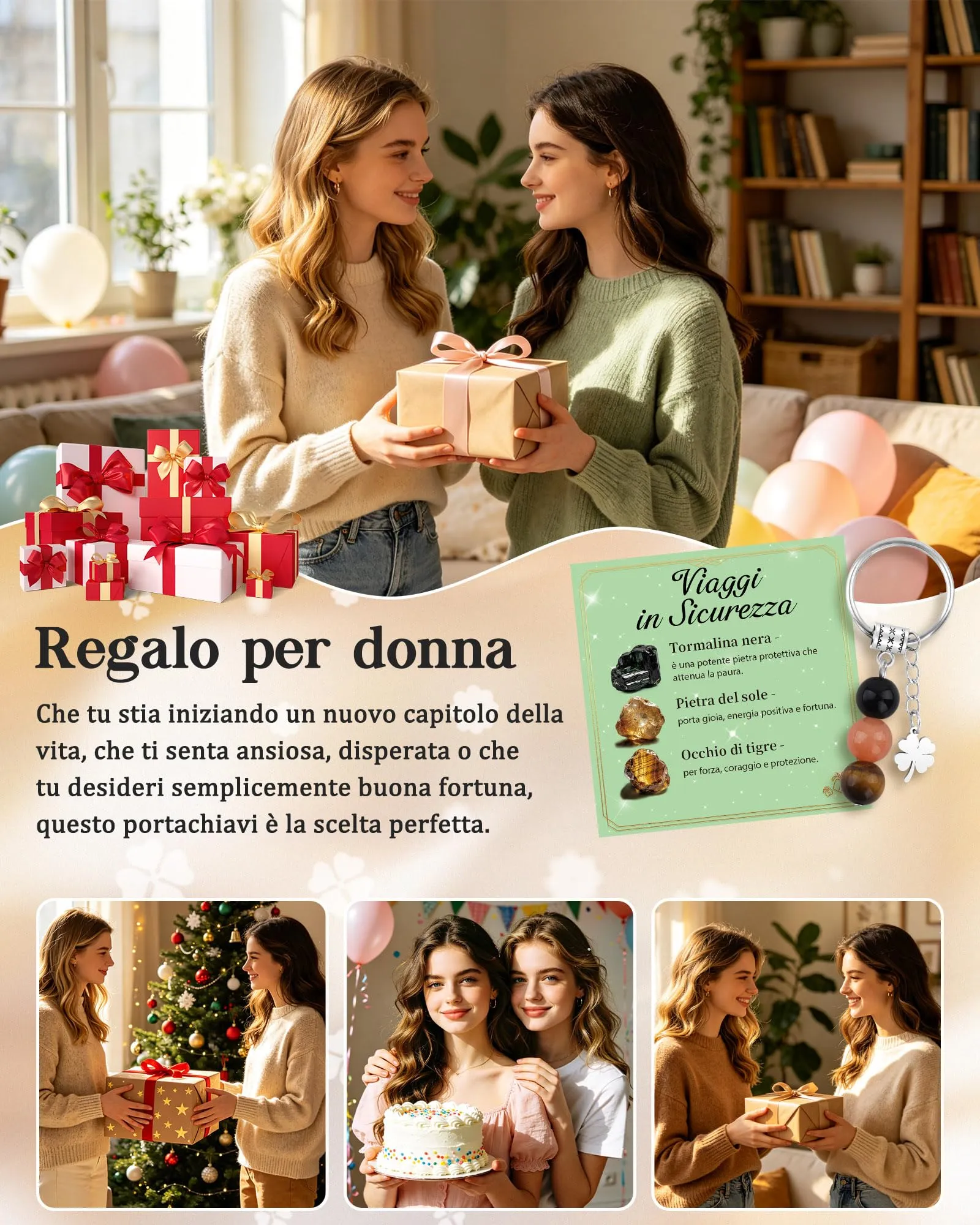 Cheerslife Portachiavi Personalizzato in Cristalli Naturali 10mm - immagine 6