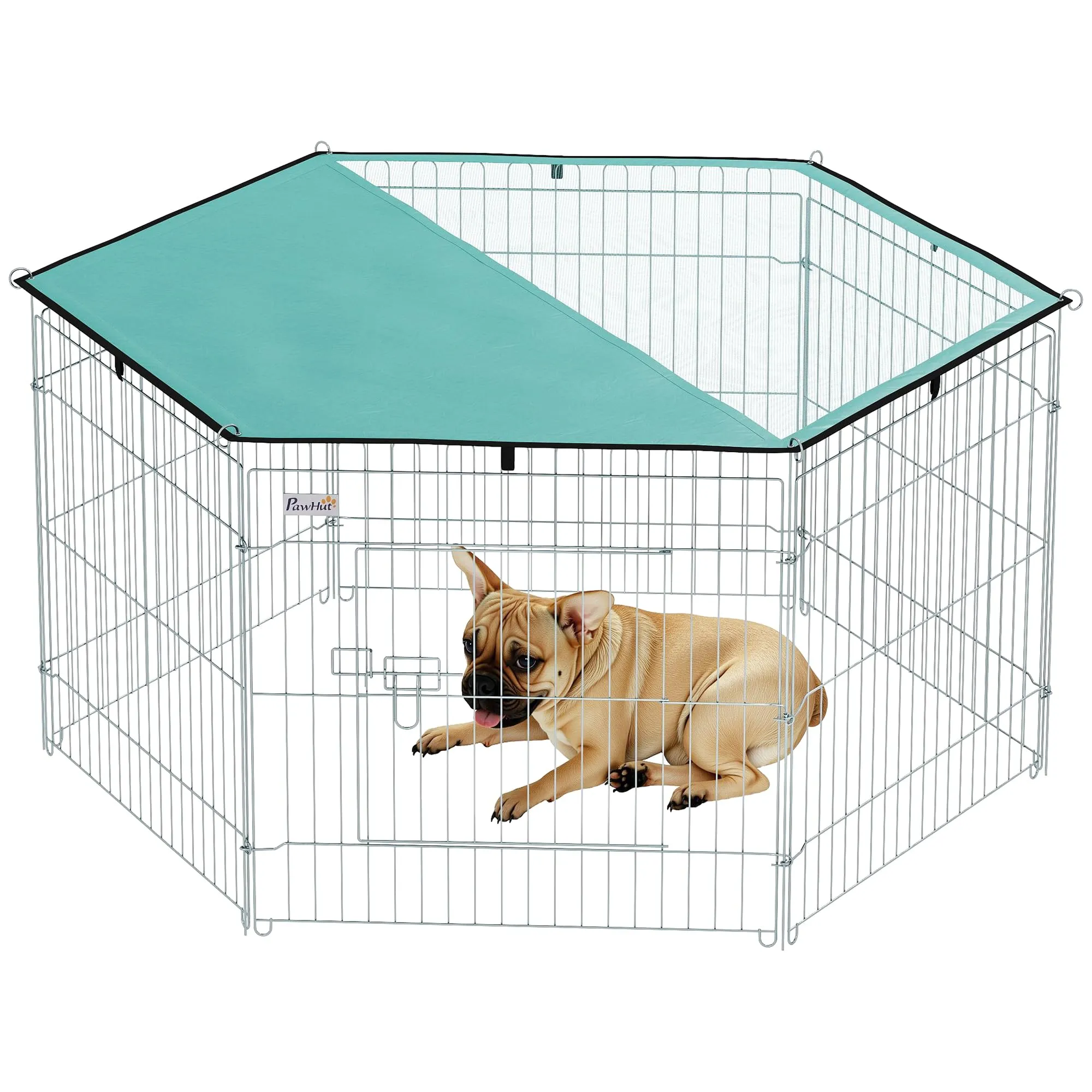 PawHut Recinto Pieghevole per Cani e Cuccioli in Filo Metallico 120cm x 60cm con Copertura in Poliestere Impermeabile - immagine 1