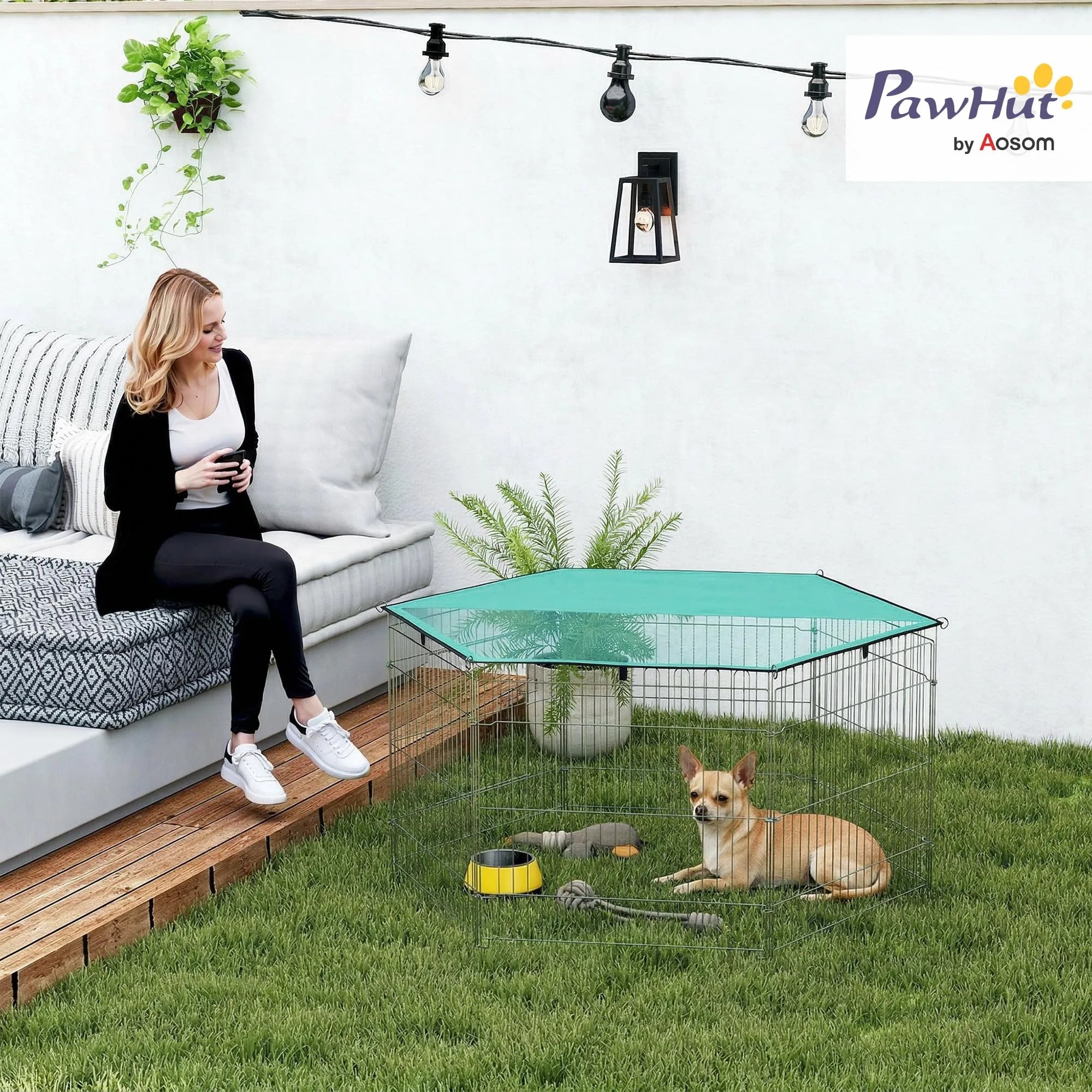PawHut Recinto Pieghevole per Cani e Cuccioli in Filo Metallico 120cm x 60cm con Copertura in Poliestere Impermeabile - immagine 2