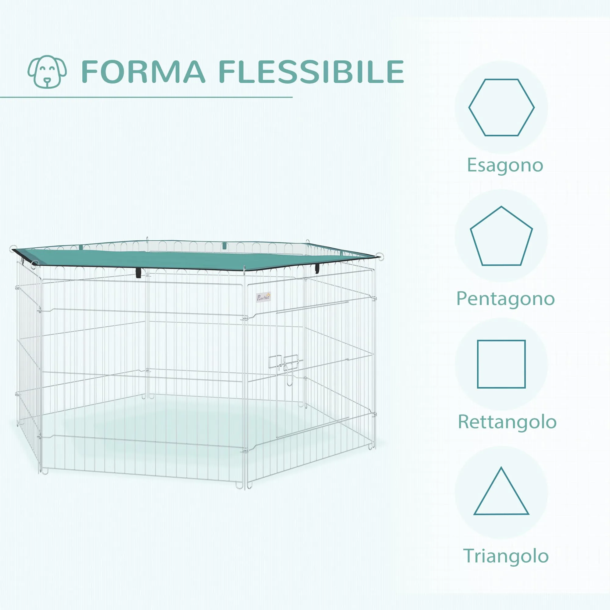 PawHut Recinto Pieghevole per Cani e Cuccioli in Filo Metallico 120cm x 60cm con Copertura in Poliestere Impermeabile - immagine 3