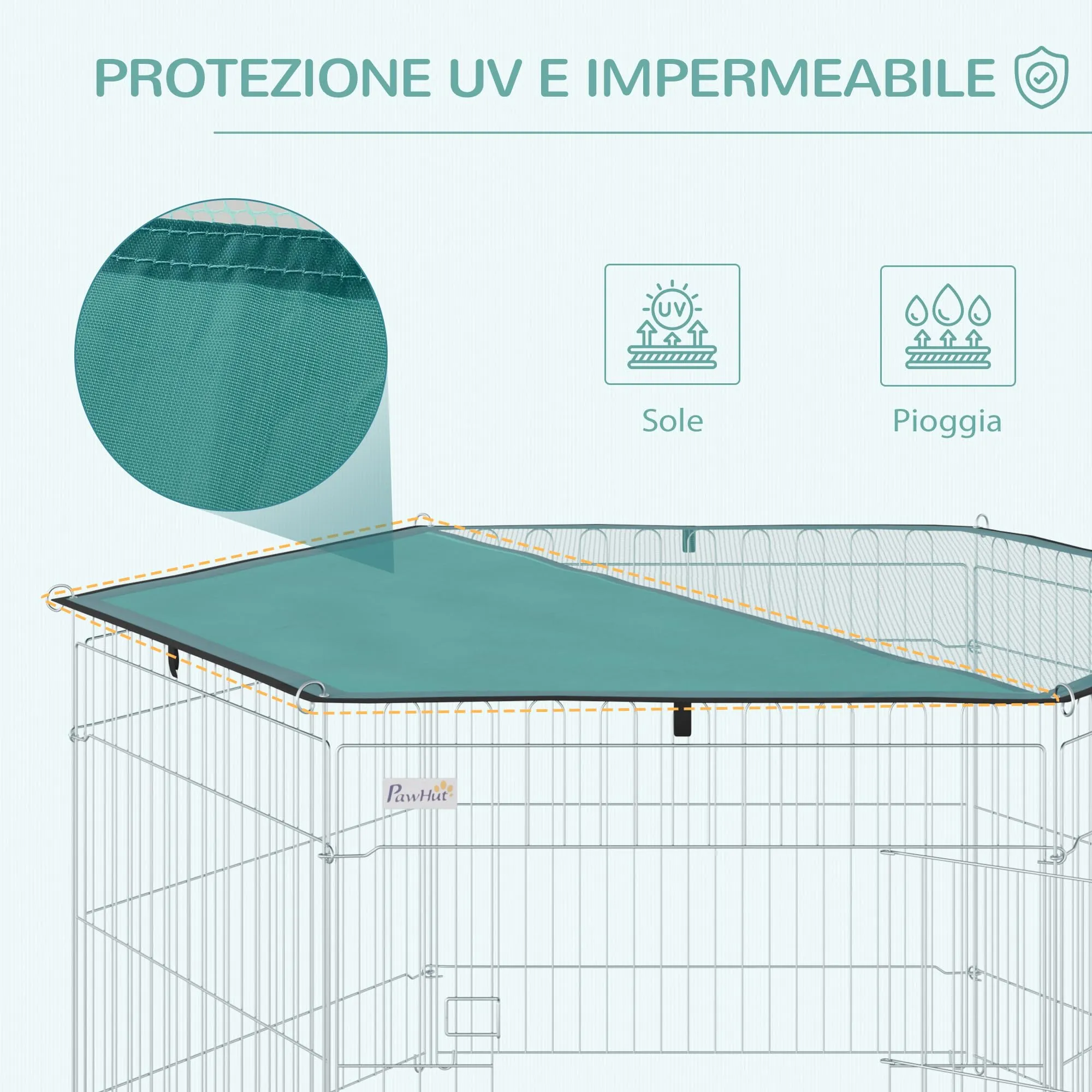 PawHut Recinto Pieghevole per Cani e Cuccioli in Filo Metallico 120cm x 60cm con Copertura in Poliestere Impermeabile - immagine 5