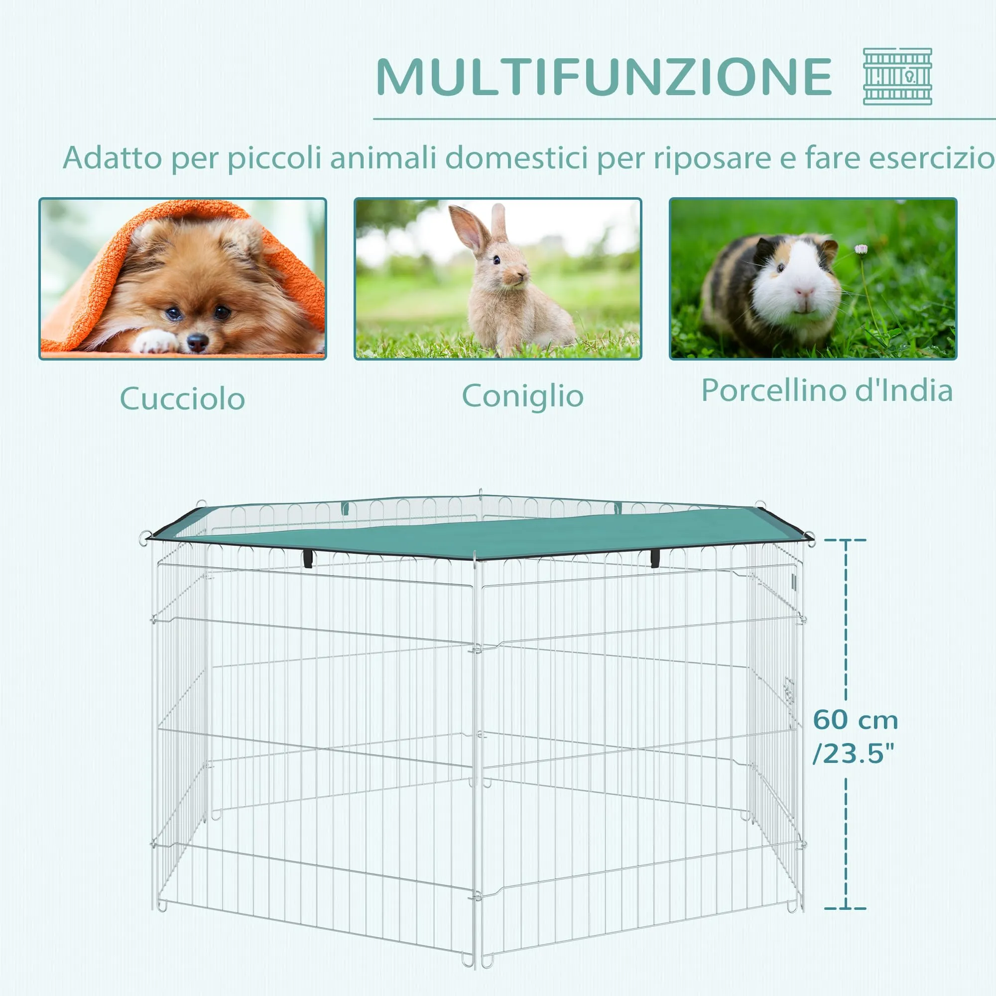 PawHut Recinto Pieghevole per Cani e Cuccioli in Filo Metallico 120cm x 60cm con Copertura in Poliestere Impermeabile - immagine 6