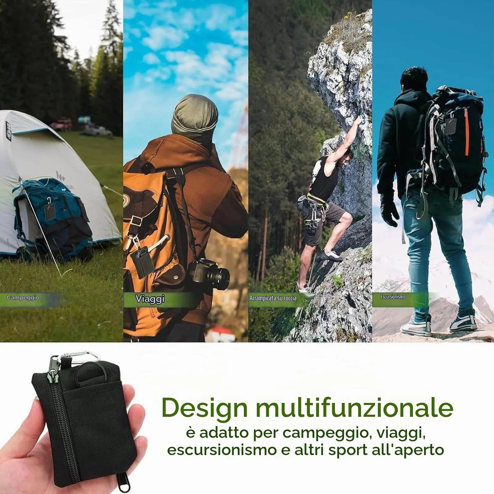 VYNZOR Portamonete Uomo in Nylon con Cerniera e Moschettone, Nero - immagine 5