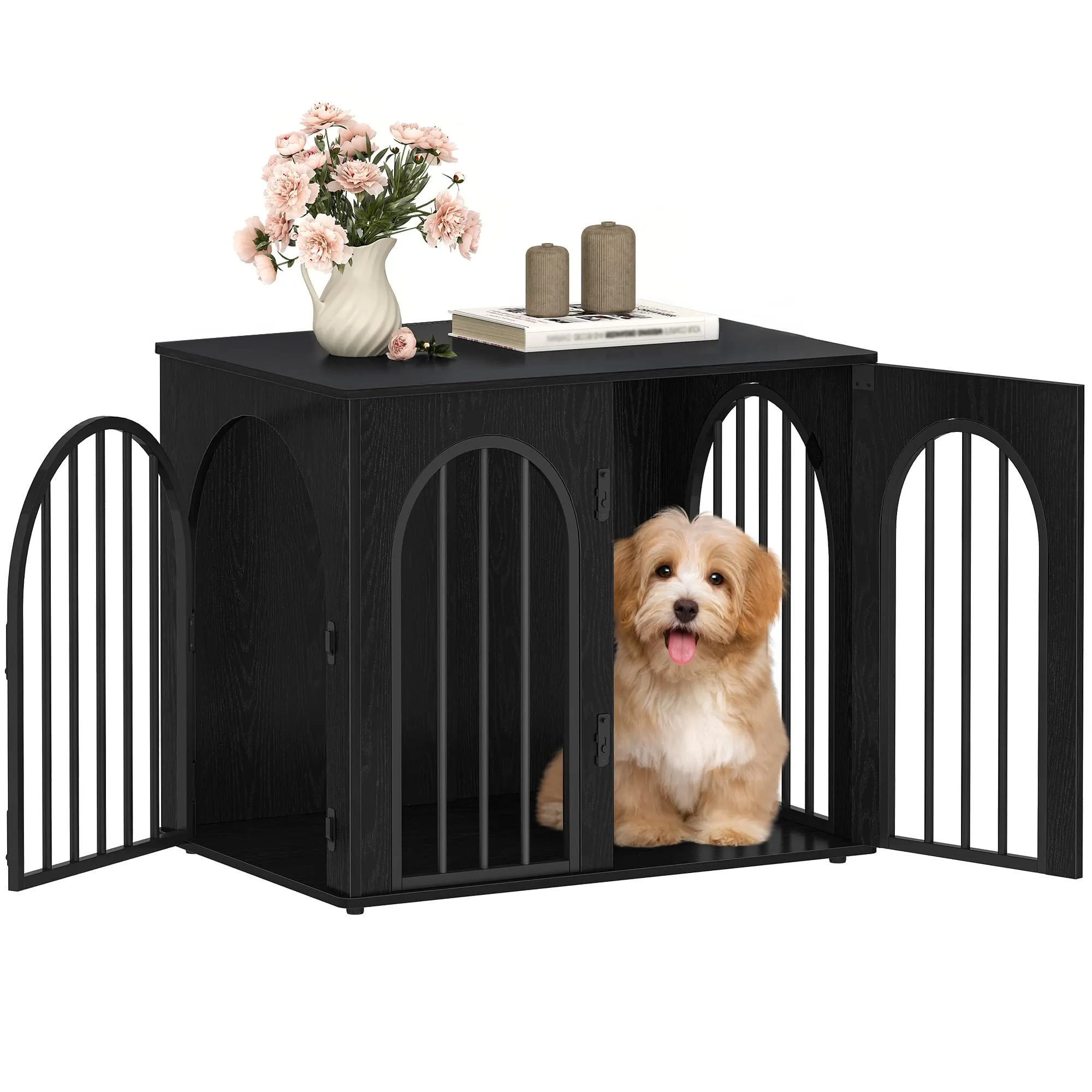 Hzuaneri Gabbia per Cani con Tavolo Supplemento, Nero, 68 x 49 x 56 cm - immagine 1
